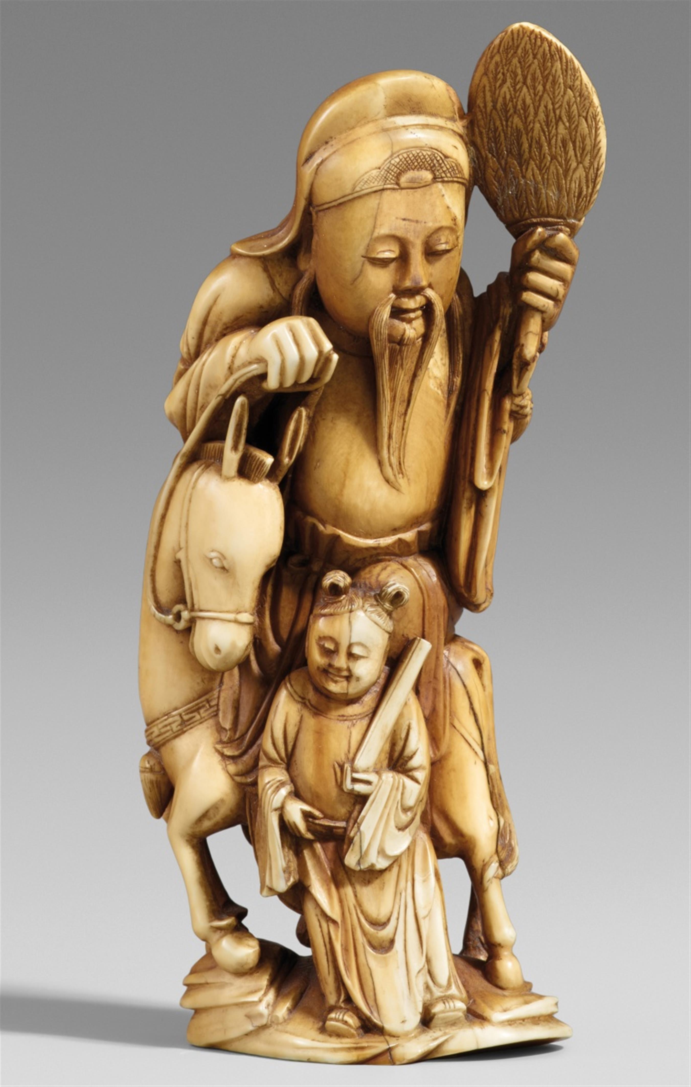 An ivory carving of an official on a donkey. Around 1900 - image-2
