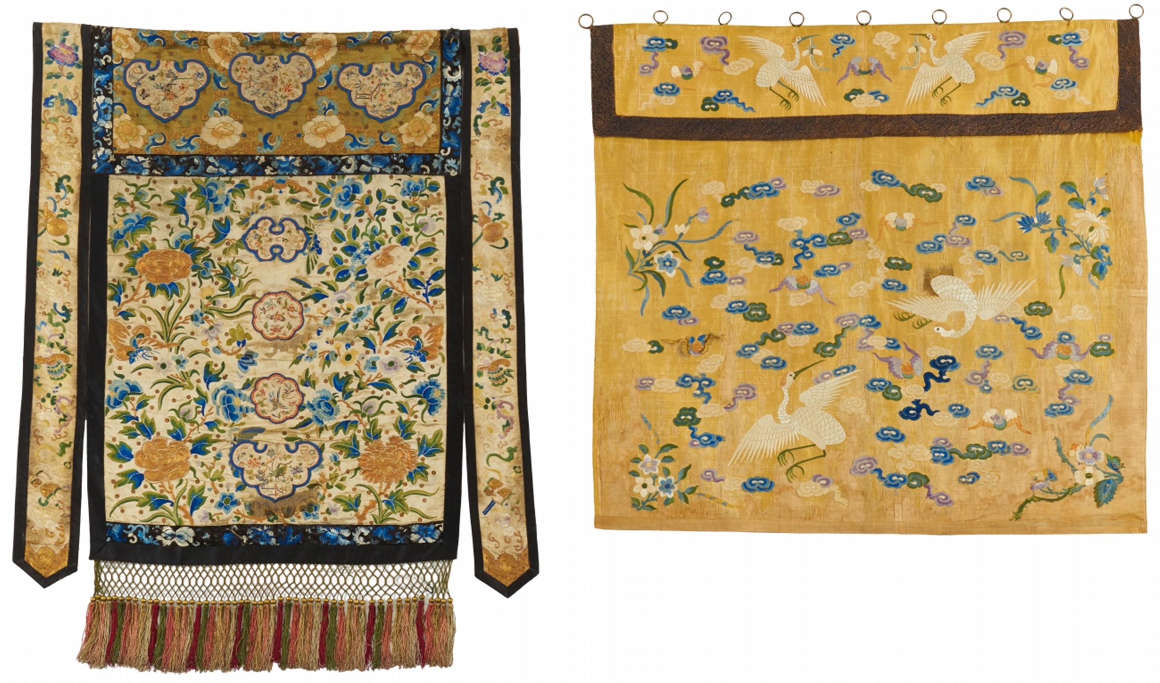 Two embroidered satin table frontals. 18th/19th century - image-1
