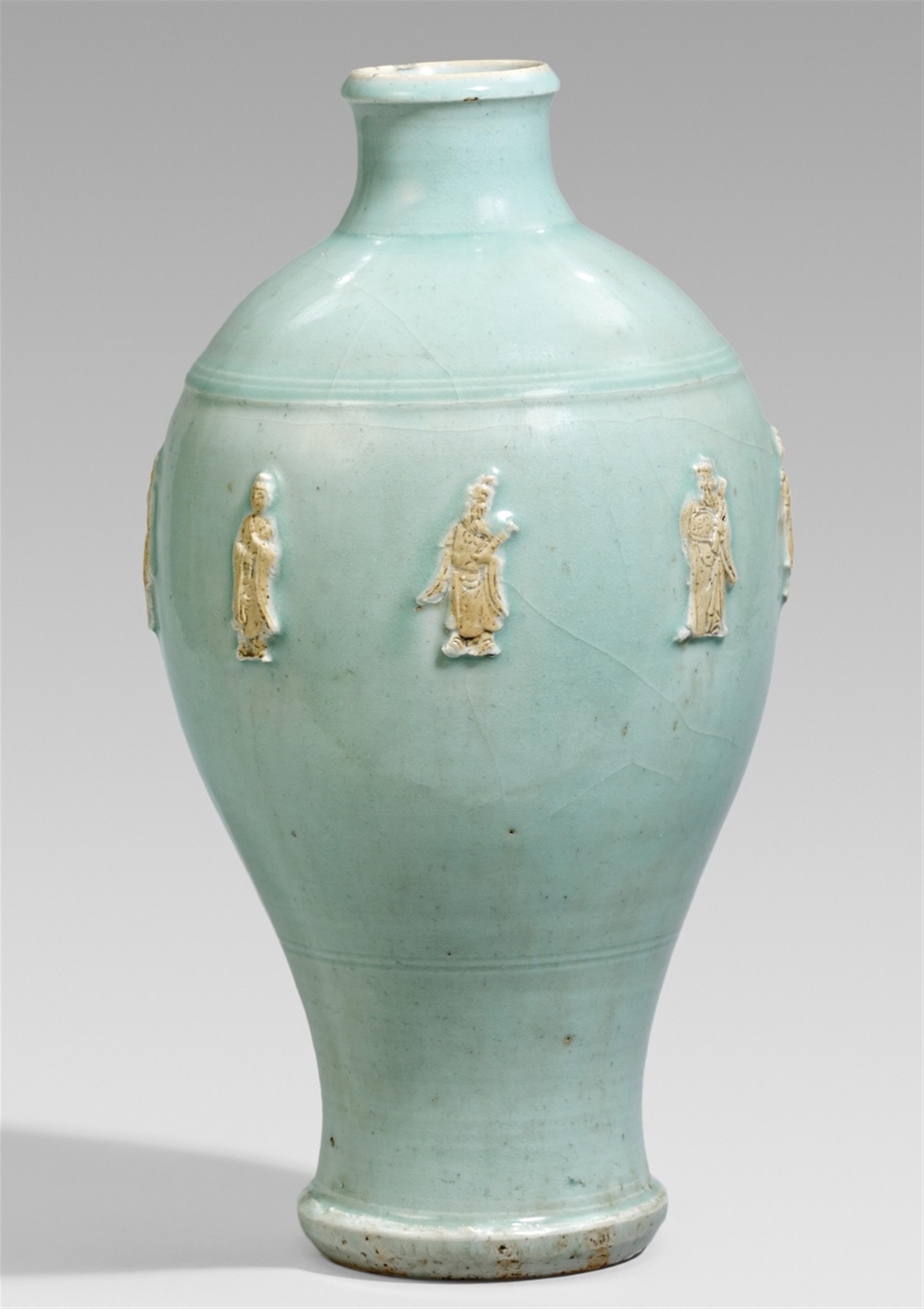 A celadon-glazed Eight Immortals vase. 13th-15th century - image-1