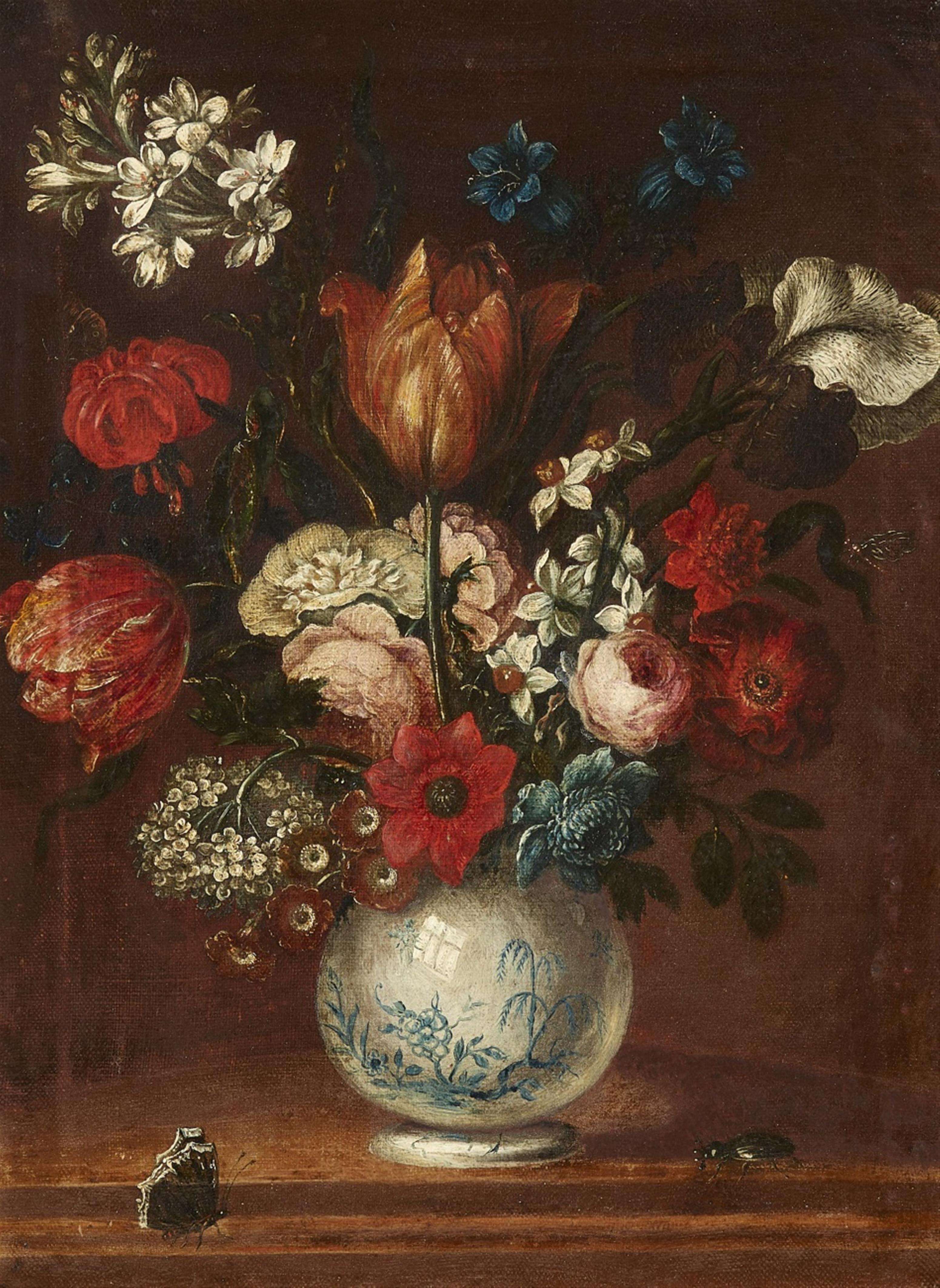 Johann Tobias Sonntag - Still Life with Flowers in a Vase, a Butterfly, and a Beetle - image-1