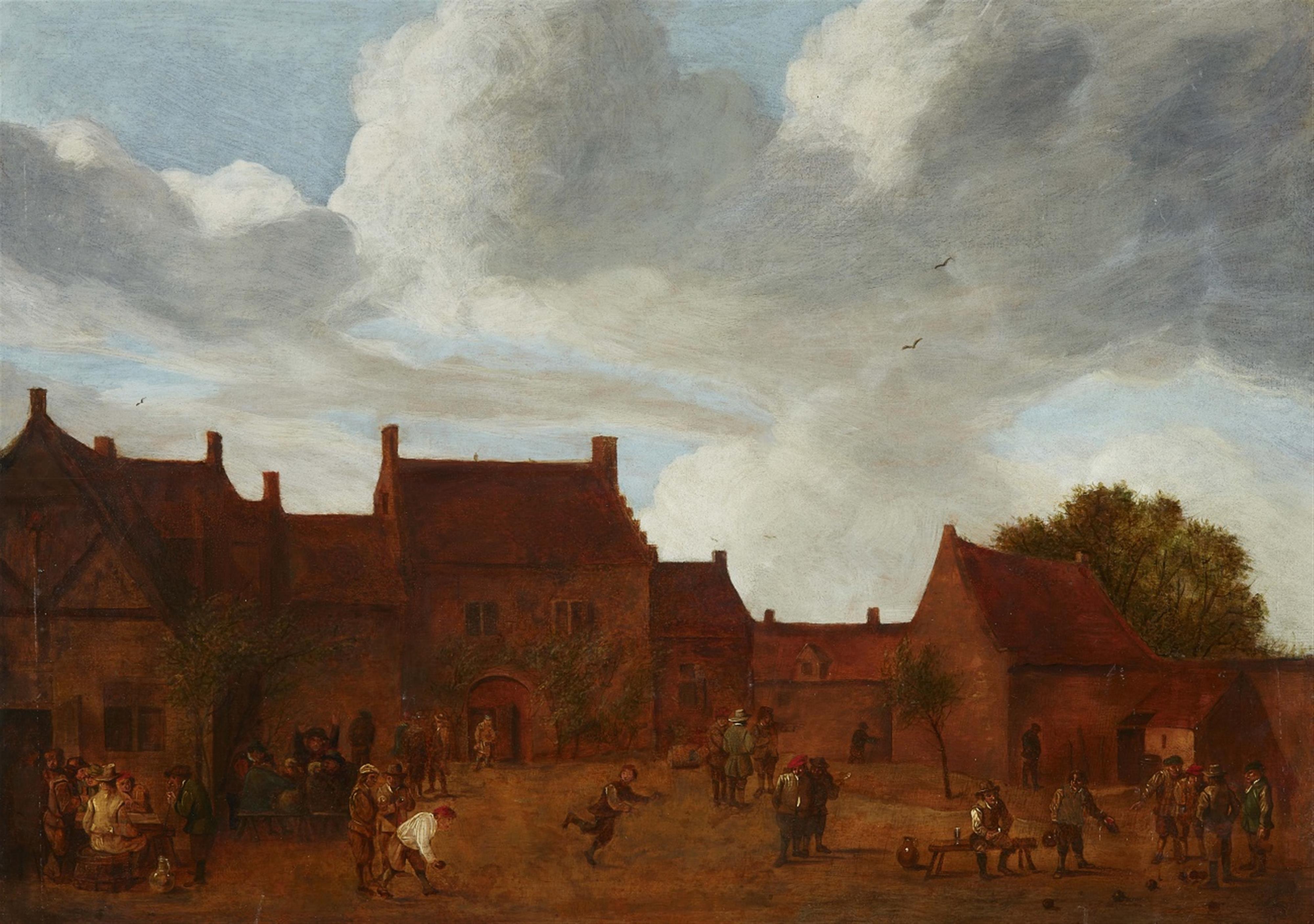 David Teniers the Younger, follower of - Peasants Drinking and Playing Boccia Outside a Farmhouse - image-1