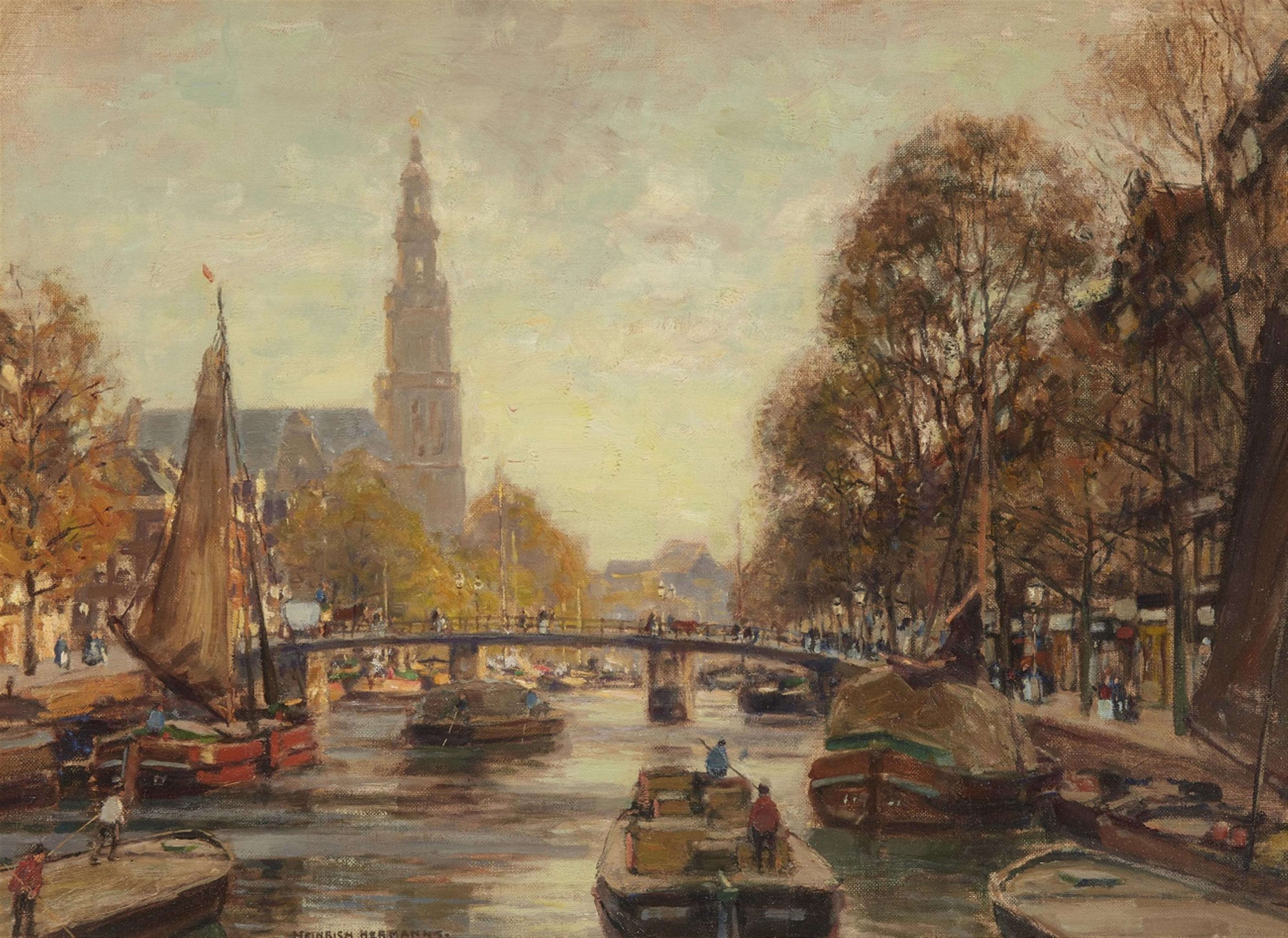 Heinrich Hermanns - A Gracht in Amsterdam with a View of the Westerkerk - image-1
