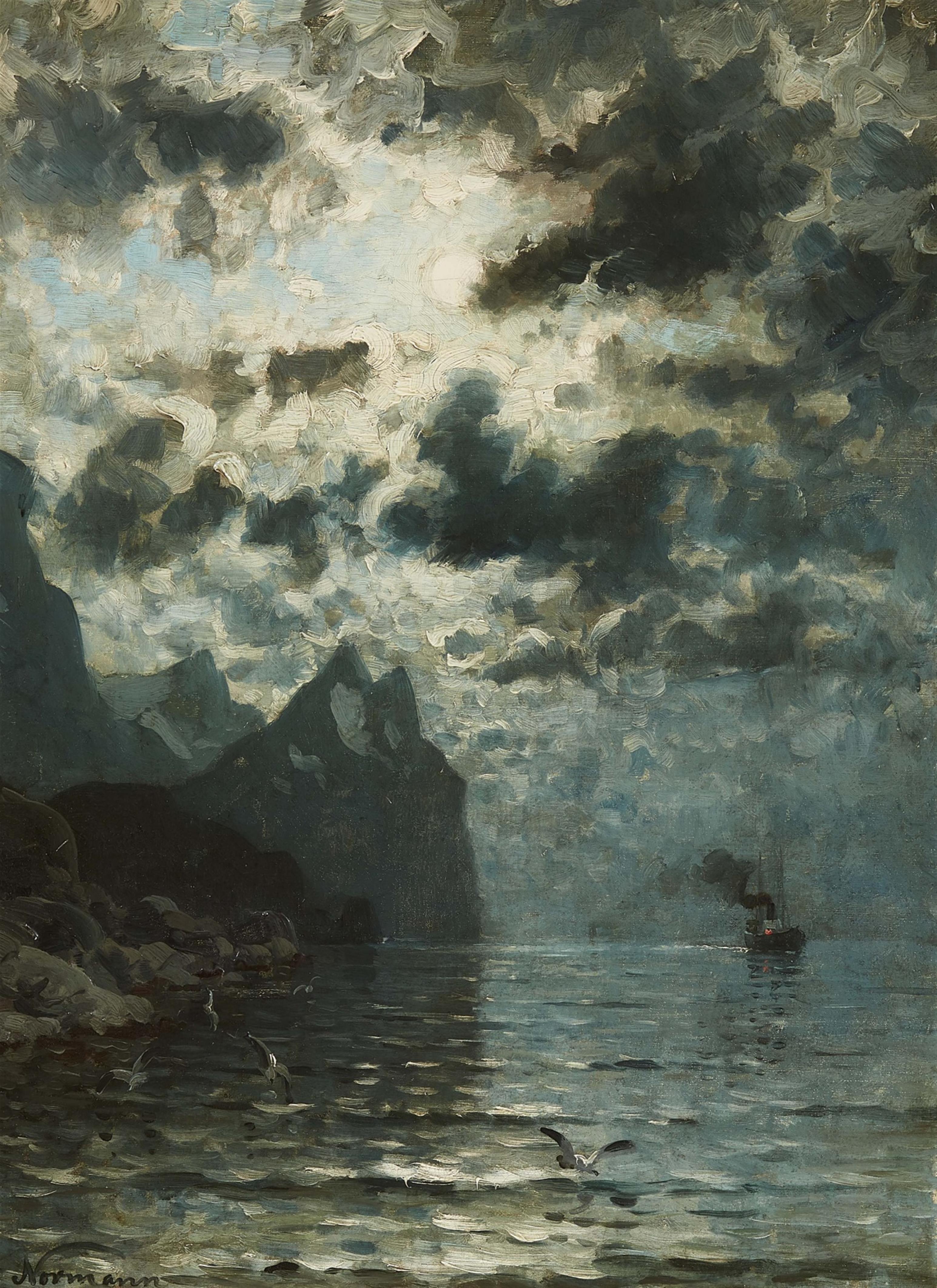 Adelsteen Normann - Fjord Landscape by Moonlight - image-1