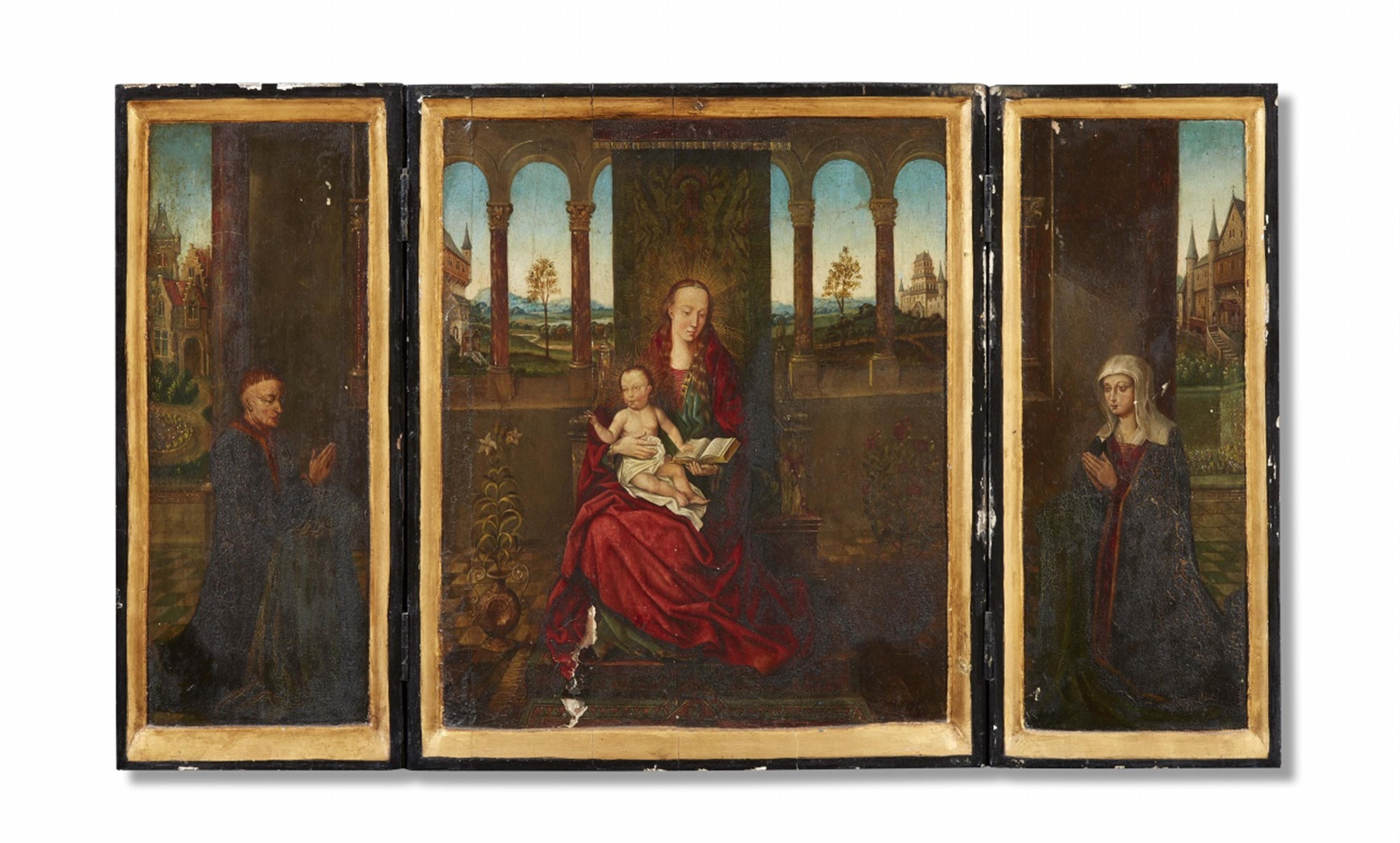 Probably Bruges School late 15th century - Folding Altarpiece with the Virgin Mary and Donors - image-1
