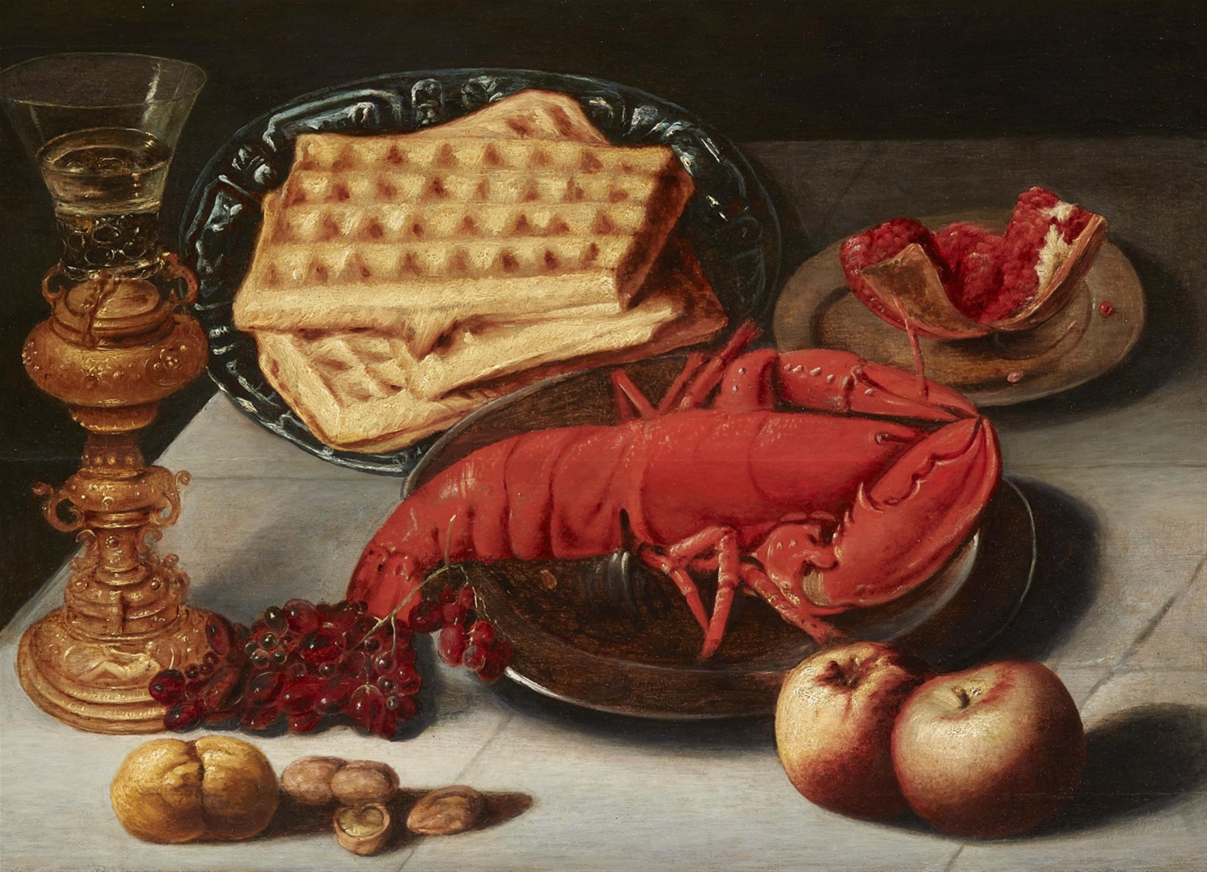 German School 17th century - Still Life with a Goblet, Lobster, Waffles, Fruit, Nuts, and Bread - image-1