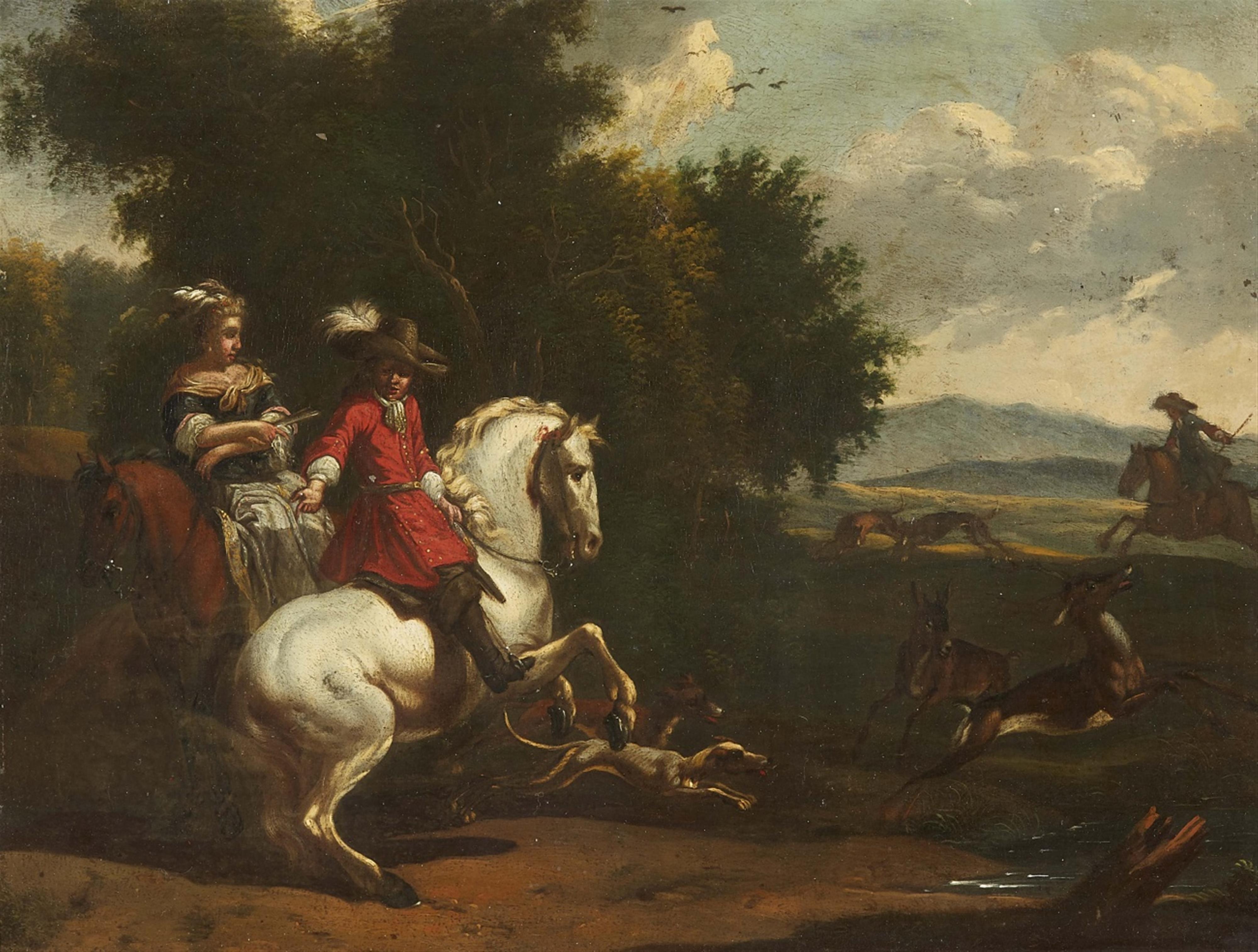 Carel van Falens, attributed to - Landscape with a Hunting Party - image-1