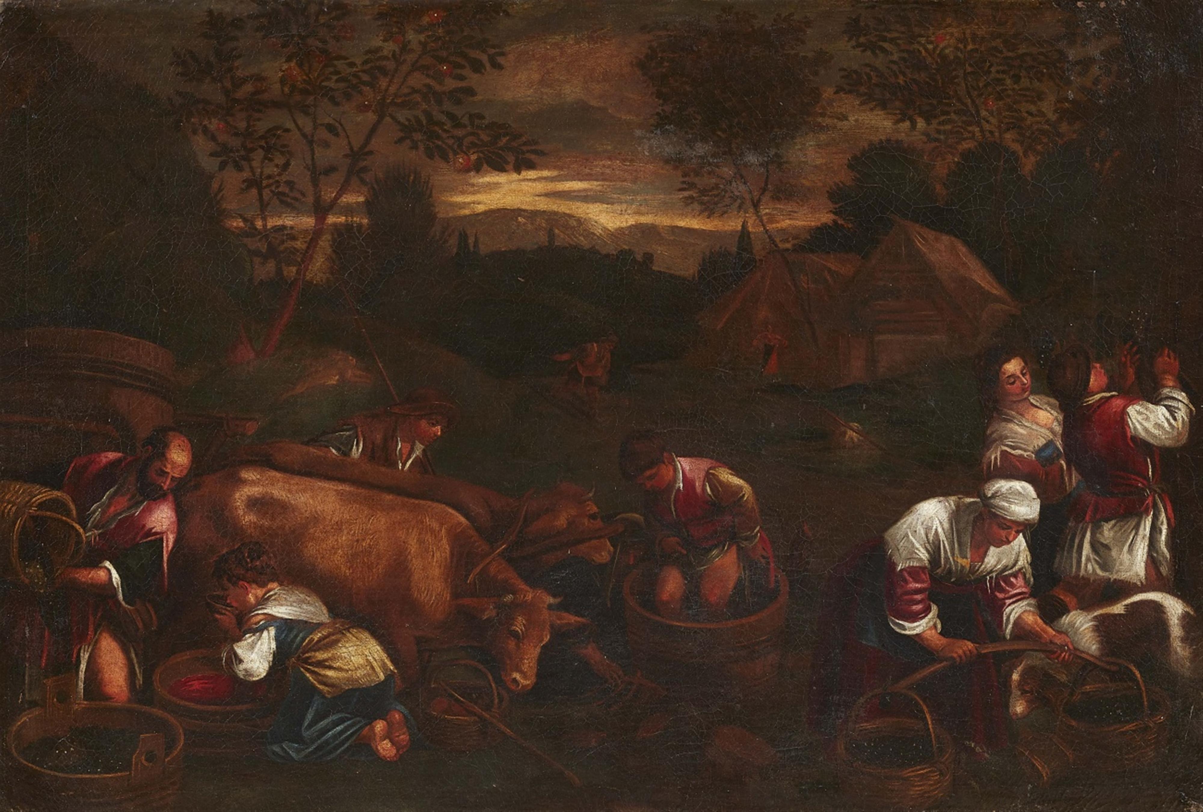 Jacopo dal Bassano, follower of - The Month of October, Peasants Harvesting Grapes - image-1
