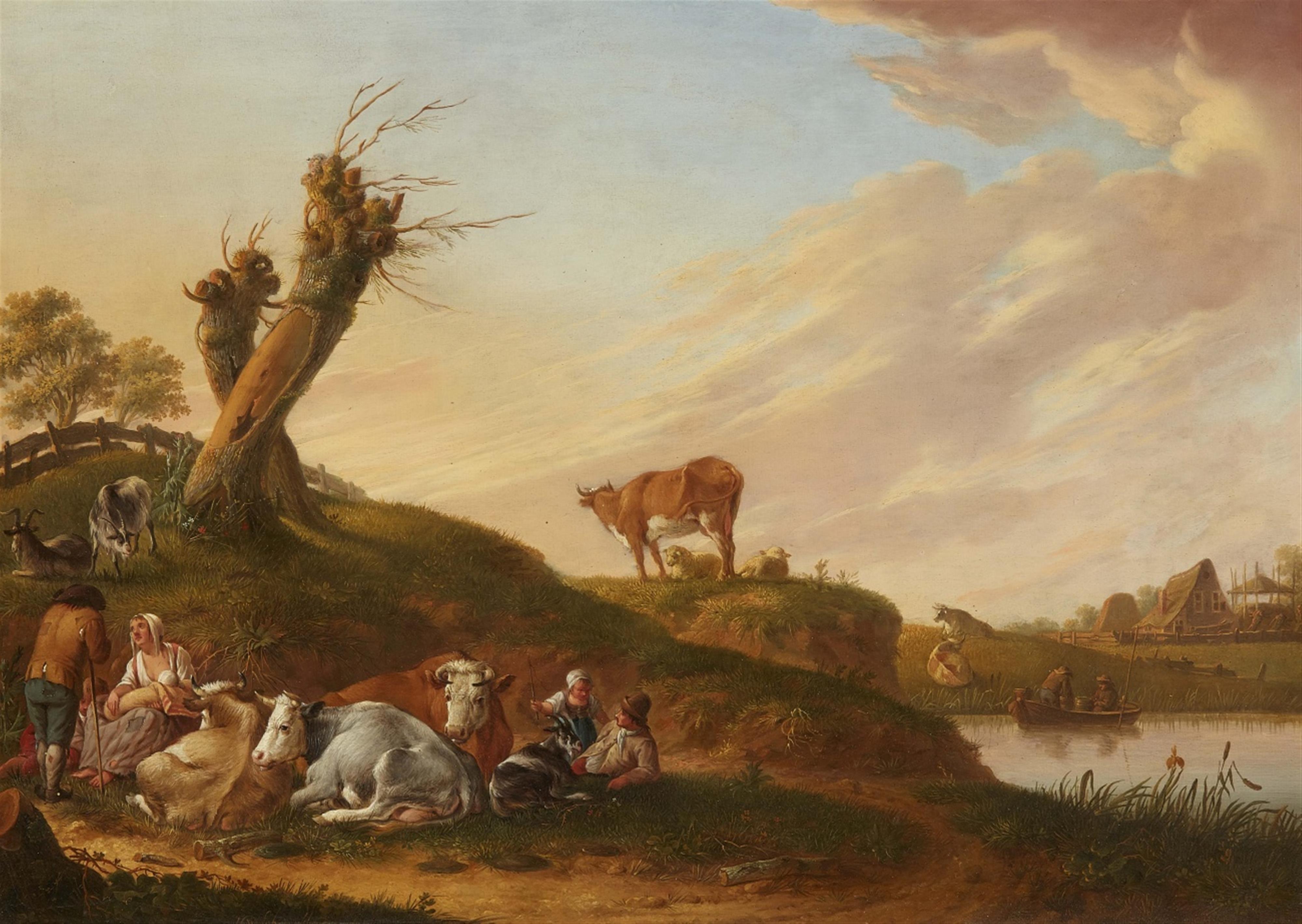 Heinrich Wilhelm (Hendrik Willem) Schweickhardt - Shepherds with their Animals by a River - image-1