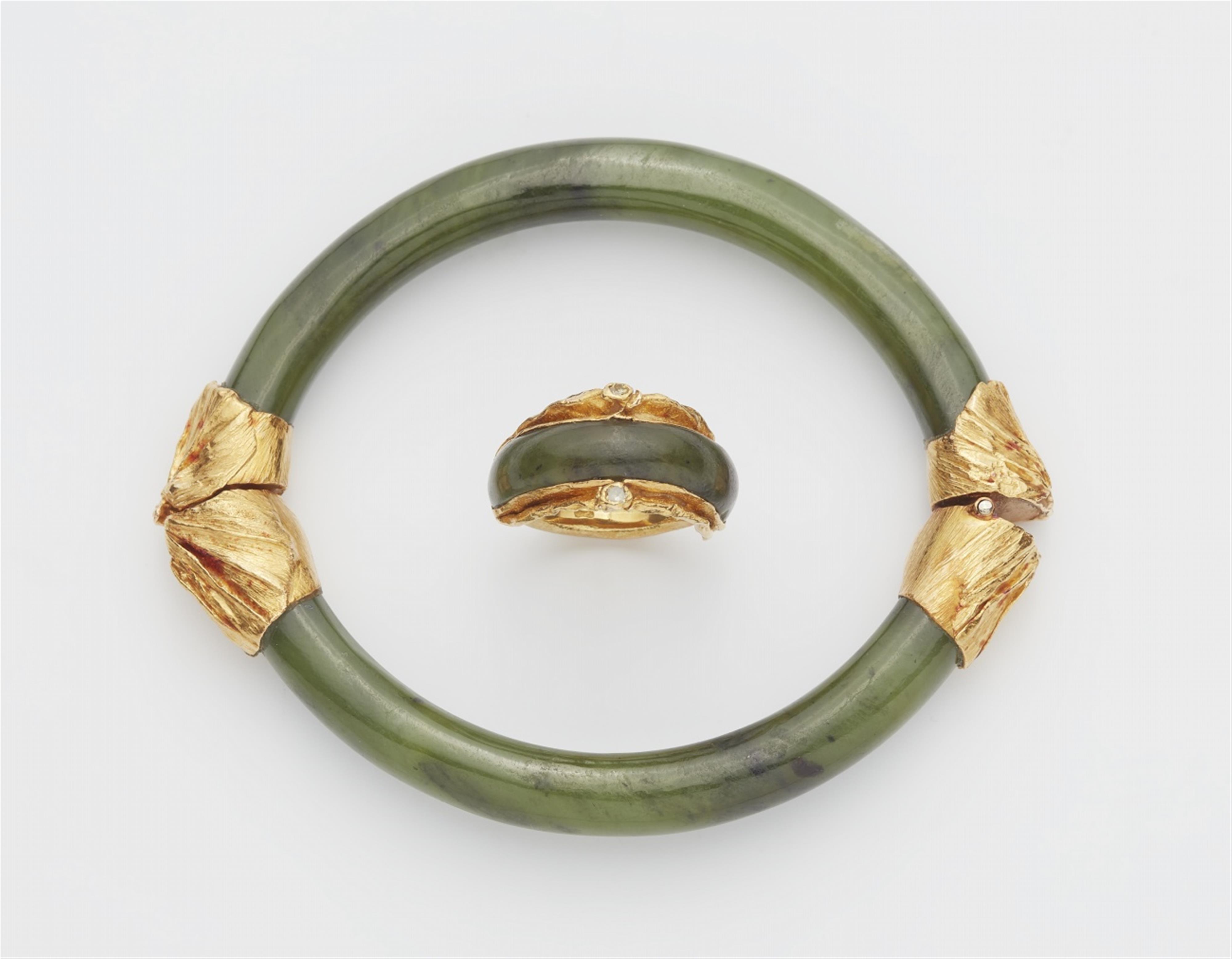 An 18k gold and nephrite bangle and ring - image-1