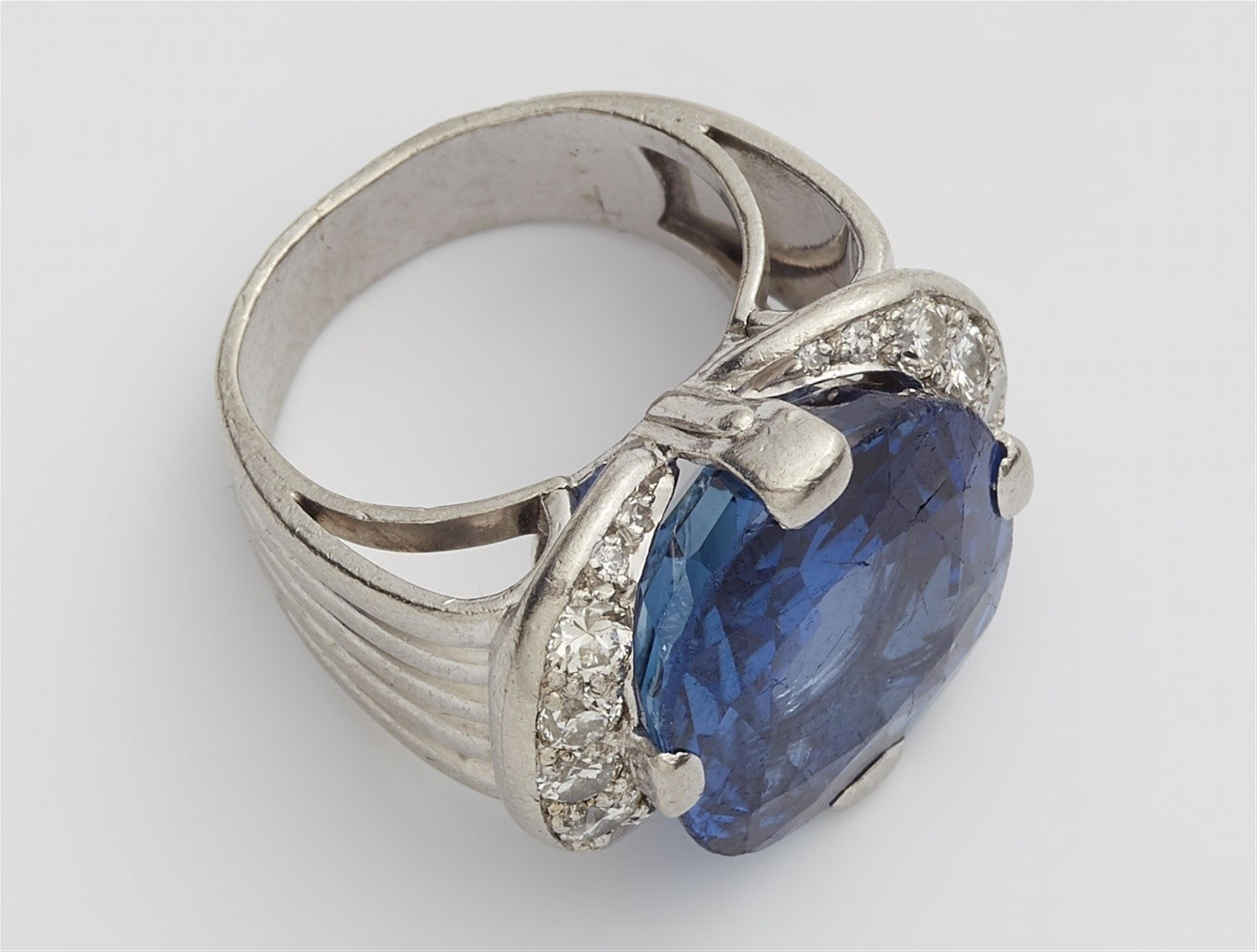 A platinum, sapphire, and diamond retro style ring - image-2