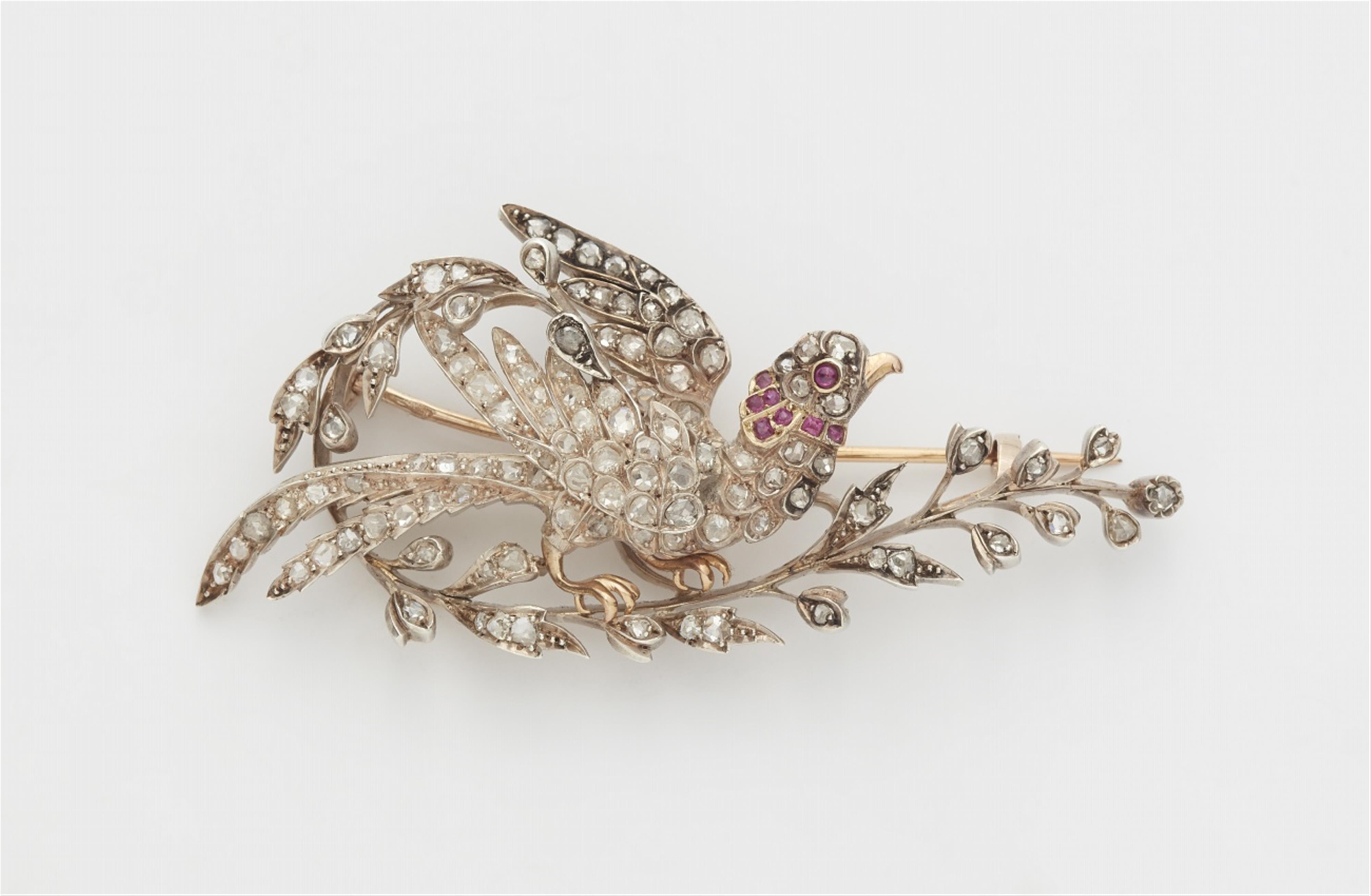 An 18k red gold, ruby, and diamond bird brooch - image-2