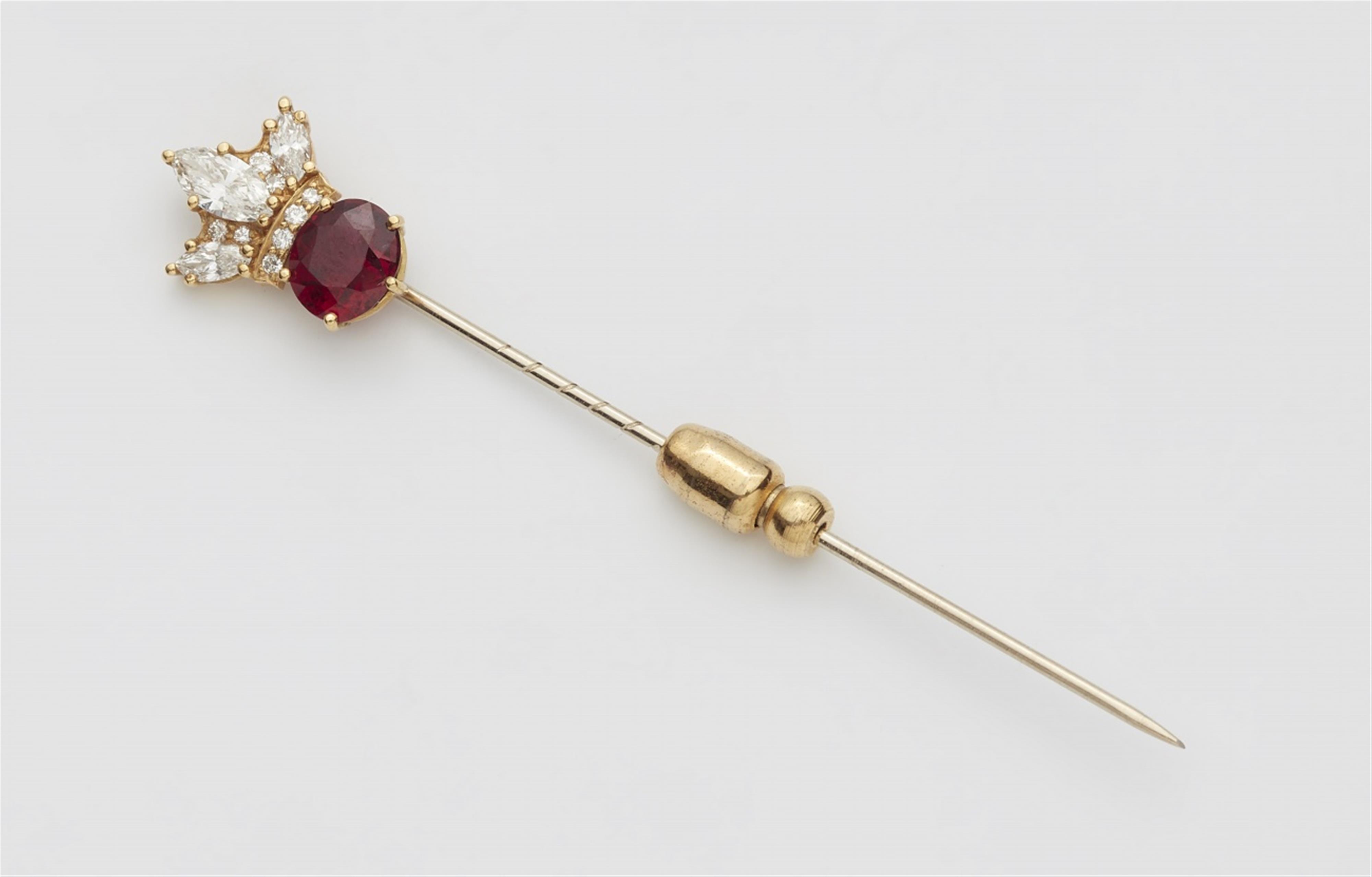 An 18k gold and ruby pin - image-1