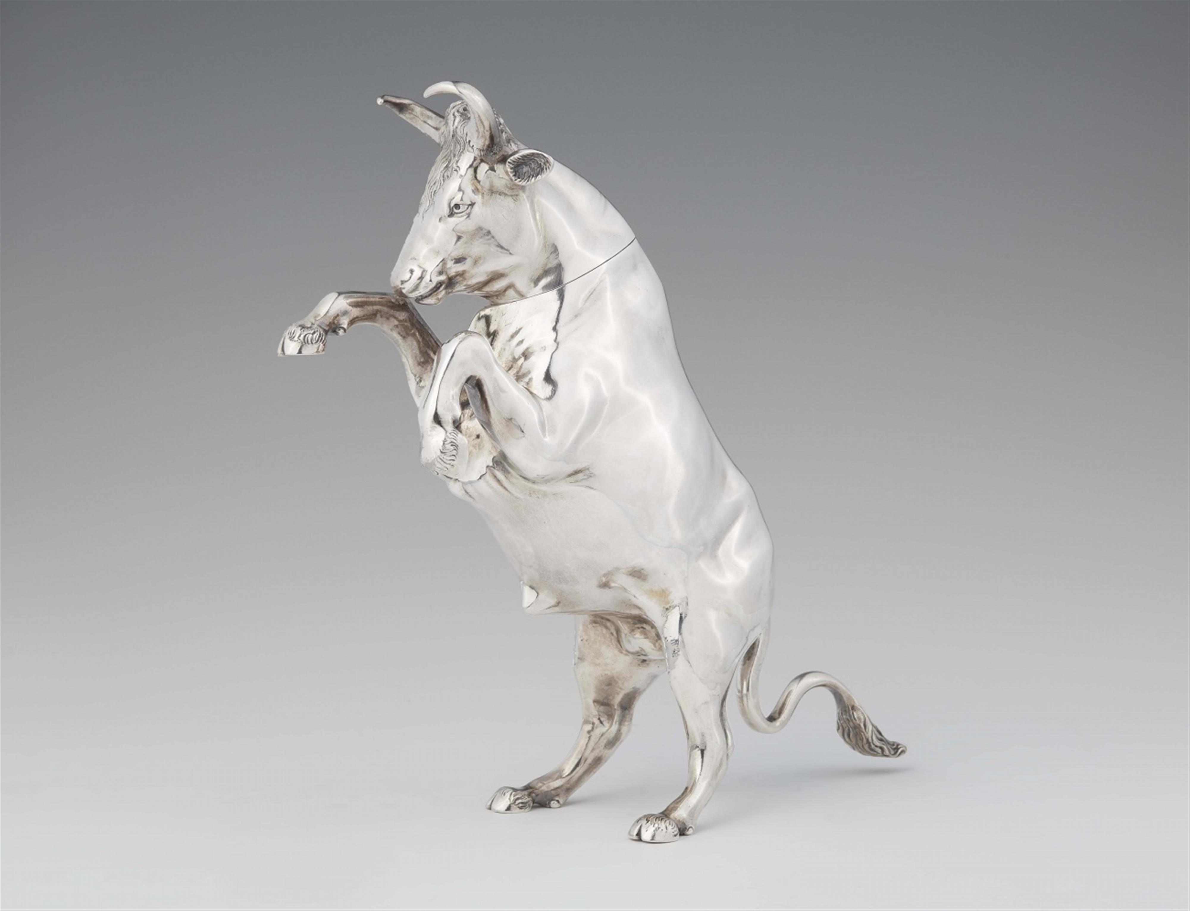 A silver drinking vessel formed as a bull - image-1