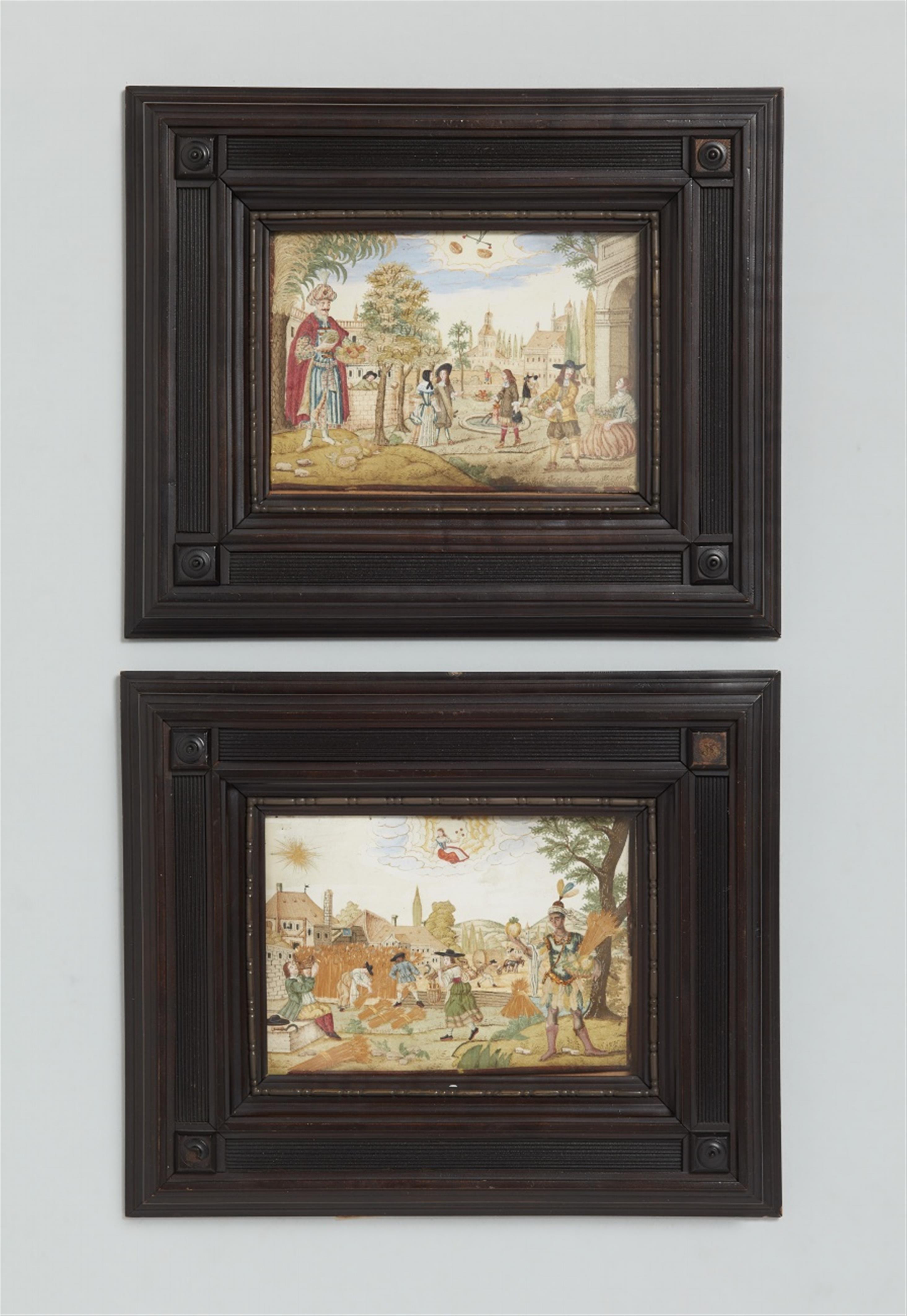 Two embroidered panels with allegories of the months of September and October - image-1