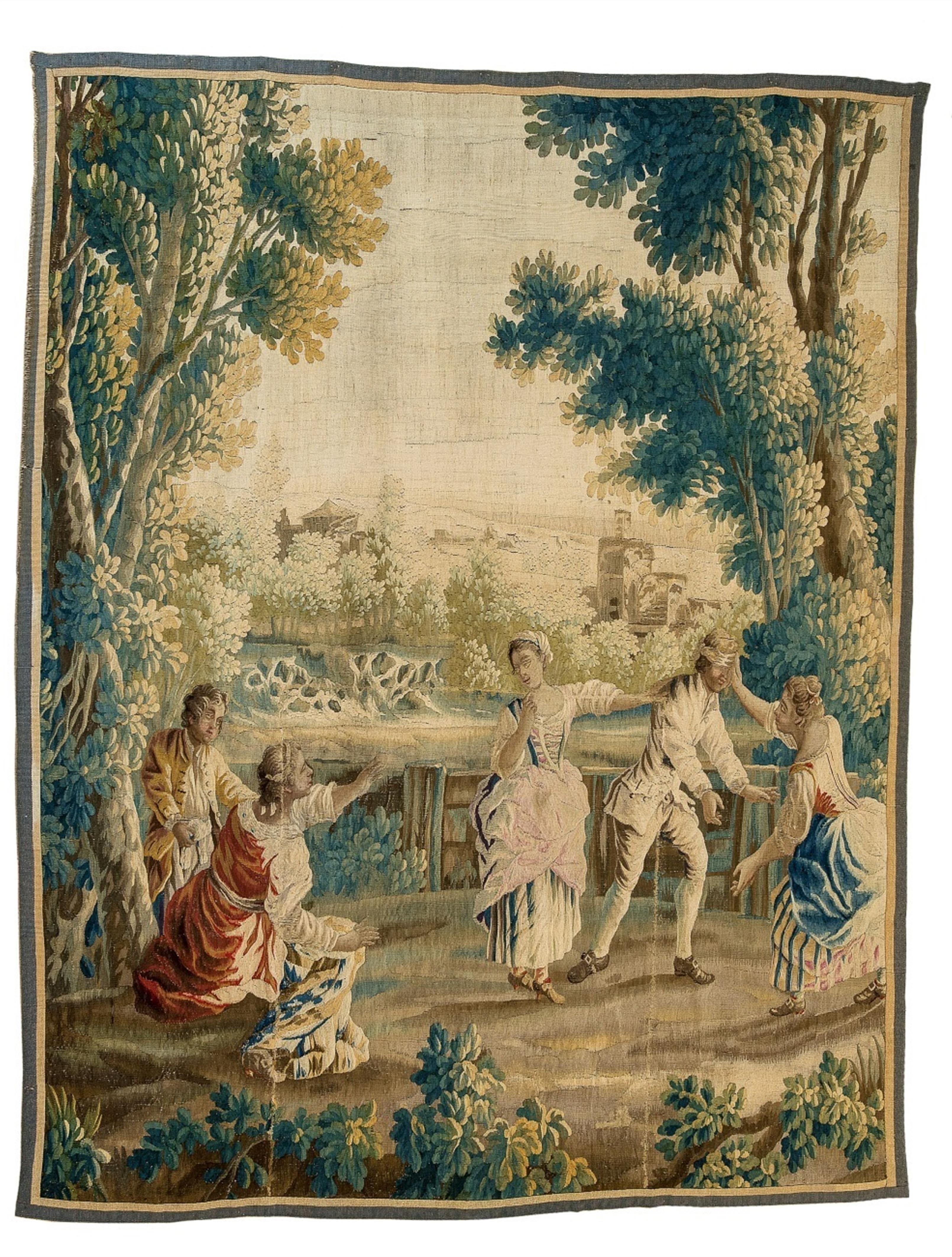An Aubusson silk tapestry with a game of blind man's buff - image-1