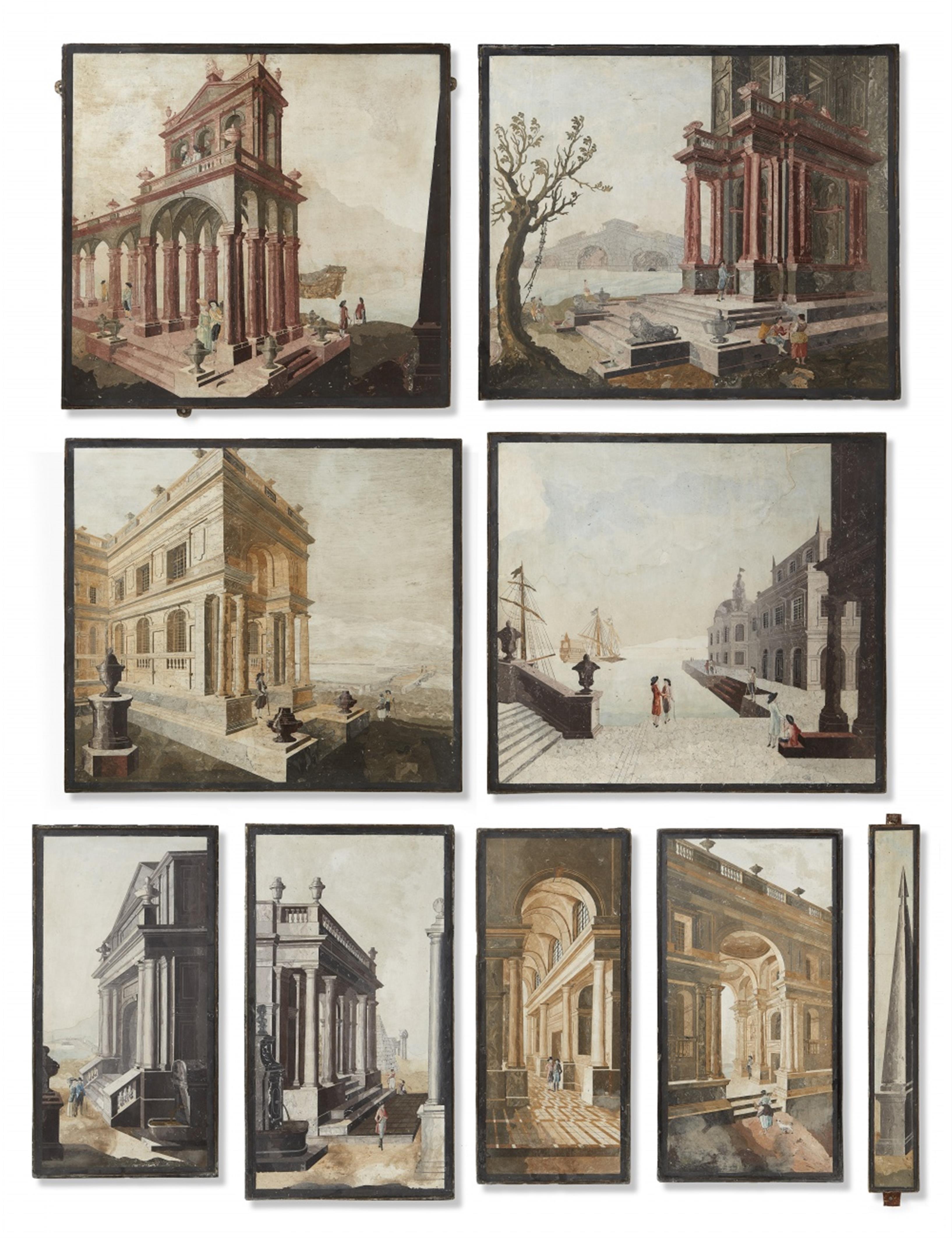 An important and unique set of nine Scagliola panels - image-1