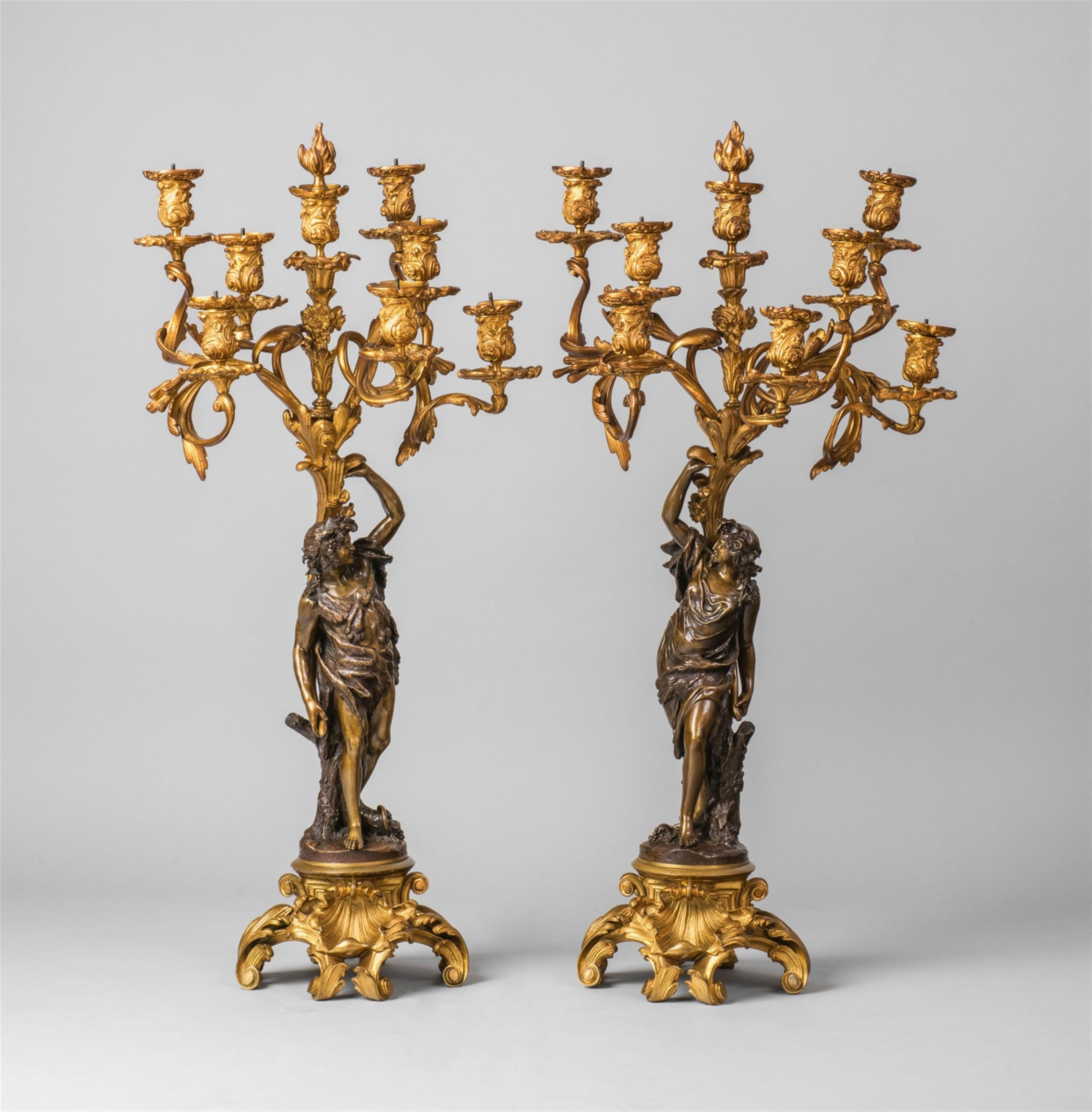 A pair of fire-gilt bronze candelabra with Flora and Bacchus - image-2