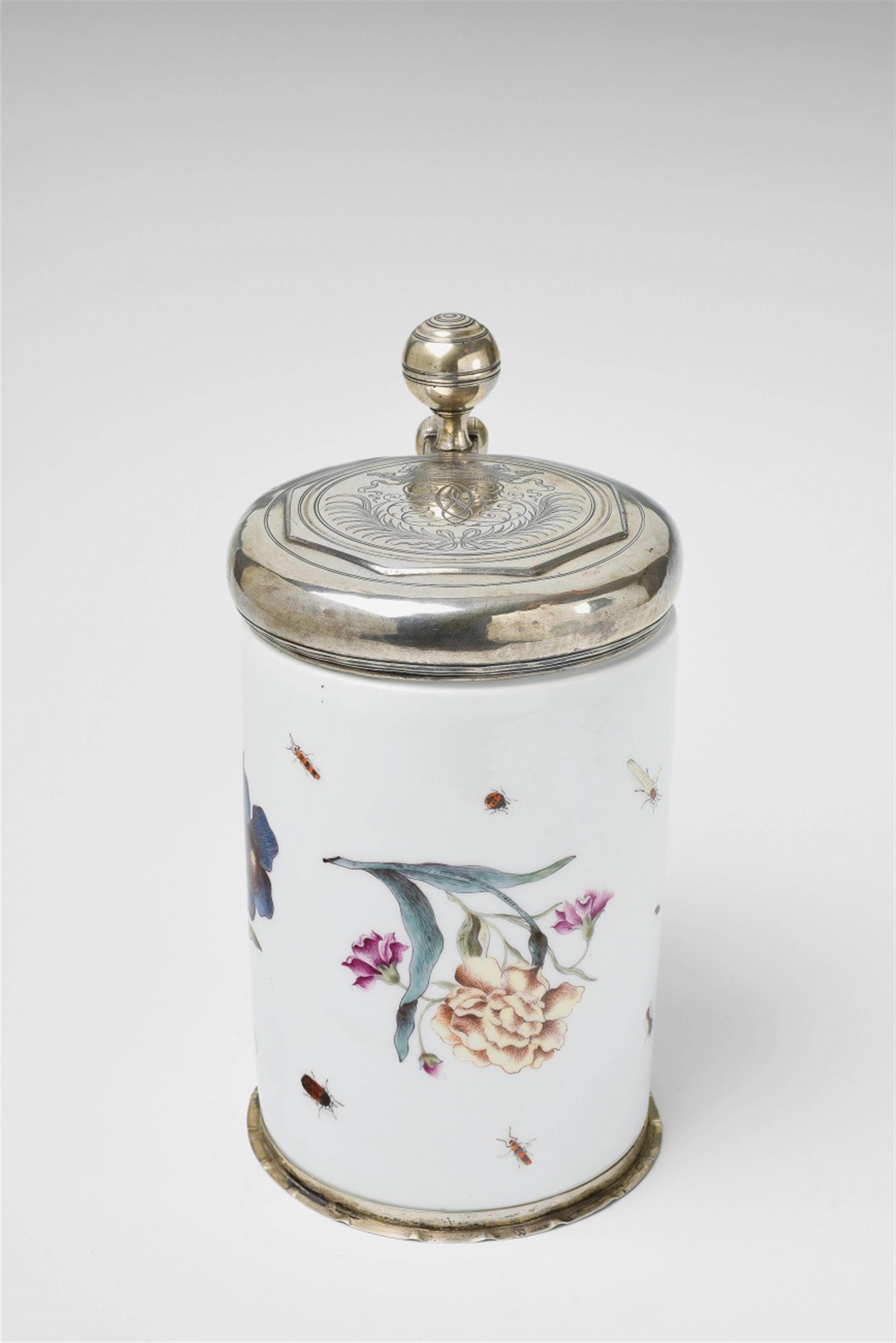 A Meissen porcelain tankard with woodcut style flowers and insects - image-1