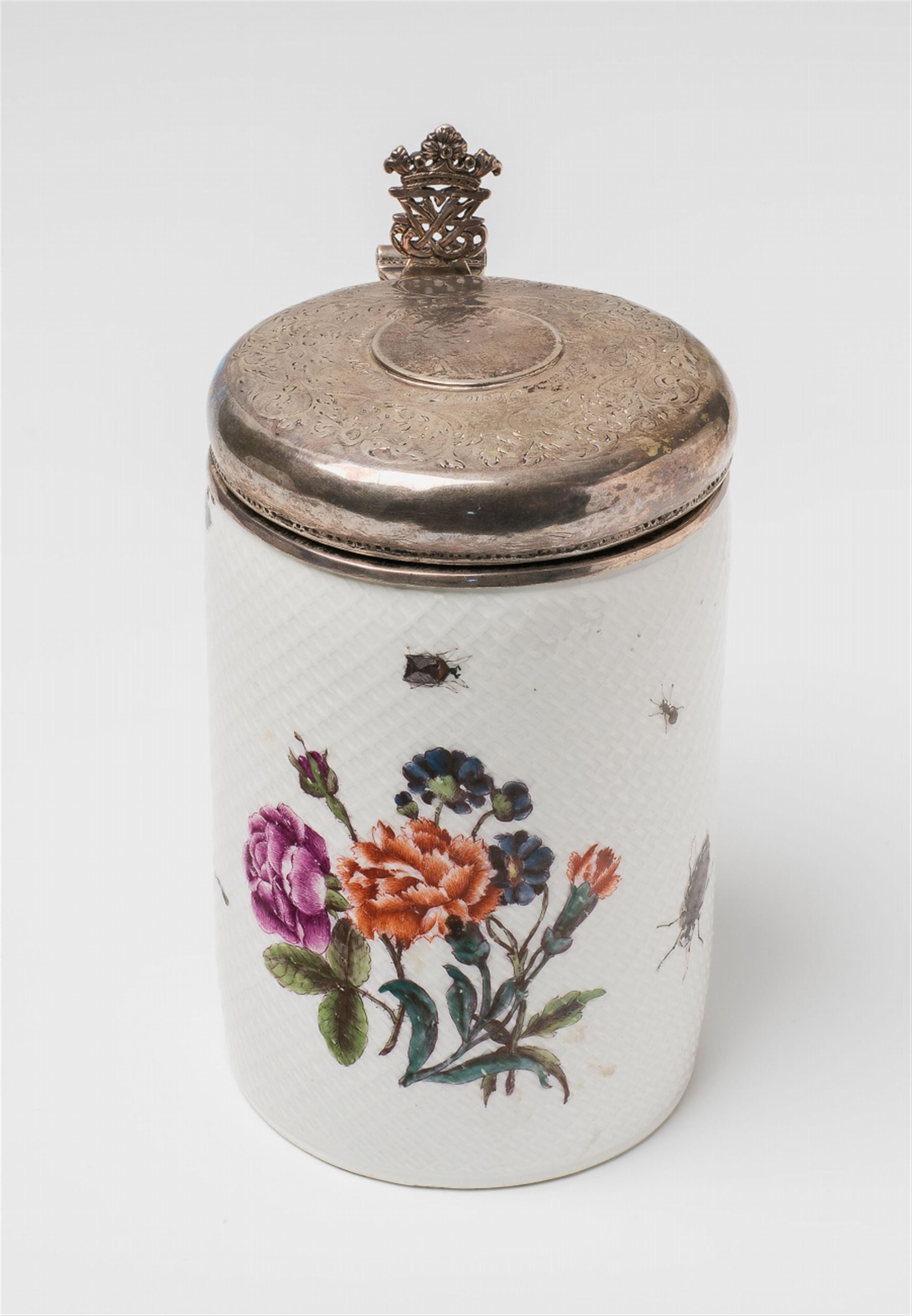 A Meissen porcelain tankard with flowerheads and insects - image-1