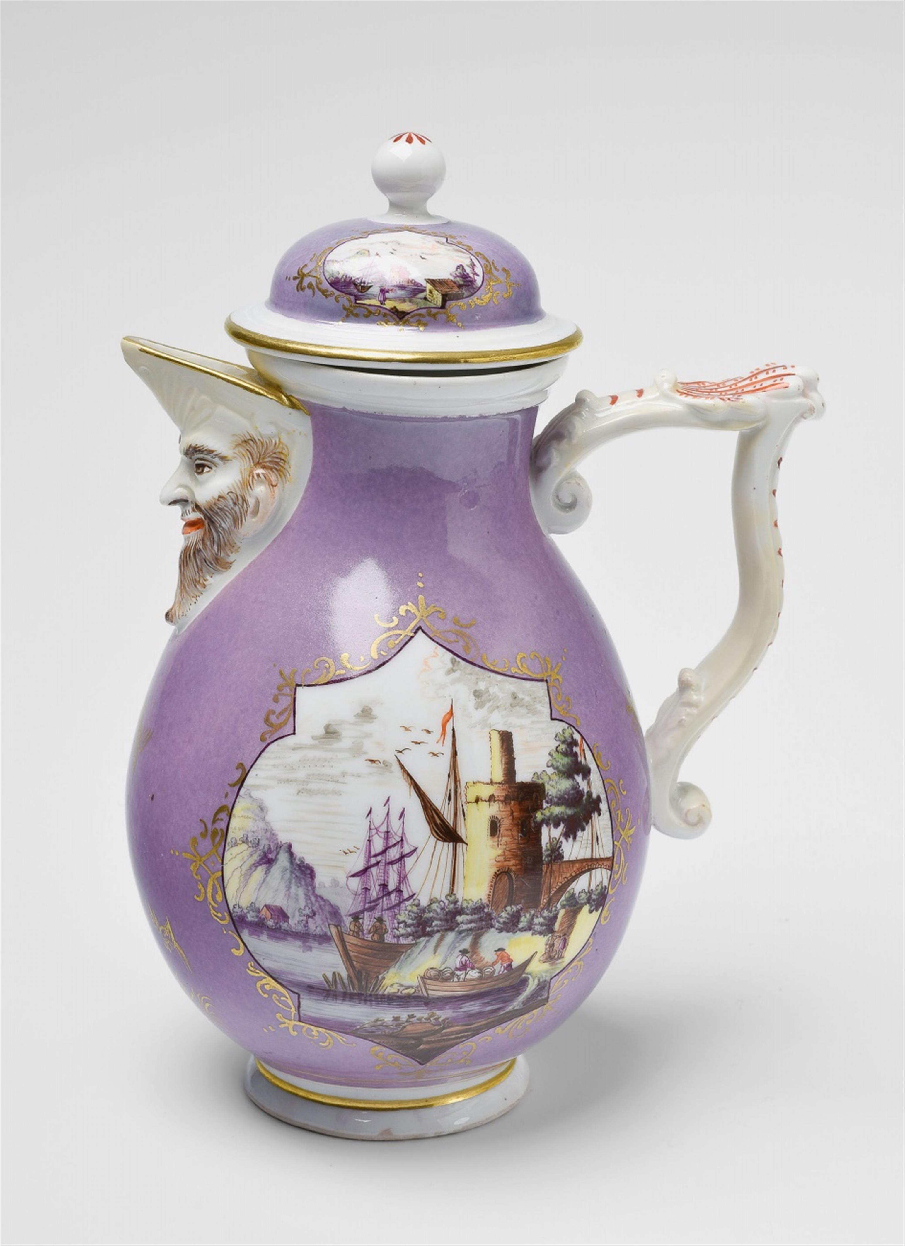 A Meissen porcelain coffee pot with "kauffahrtei" scenes - image-1