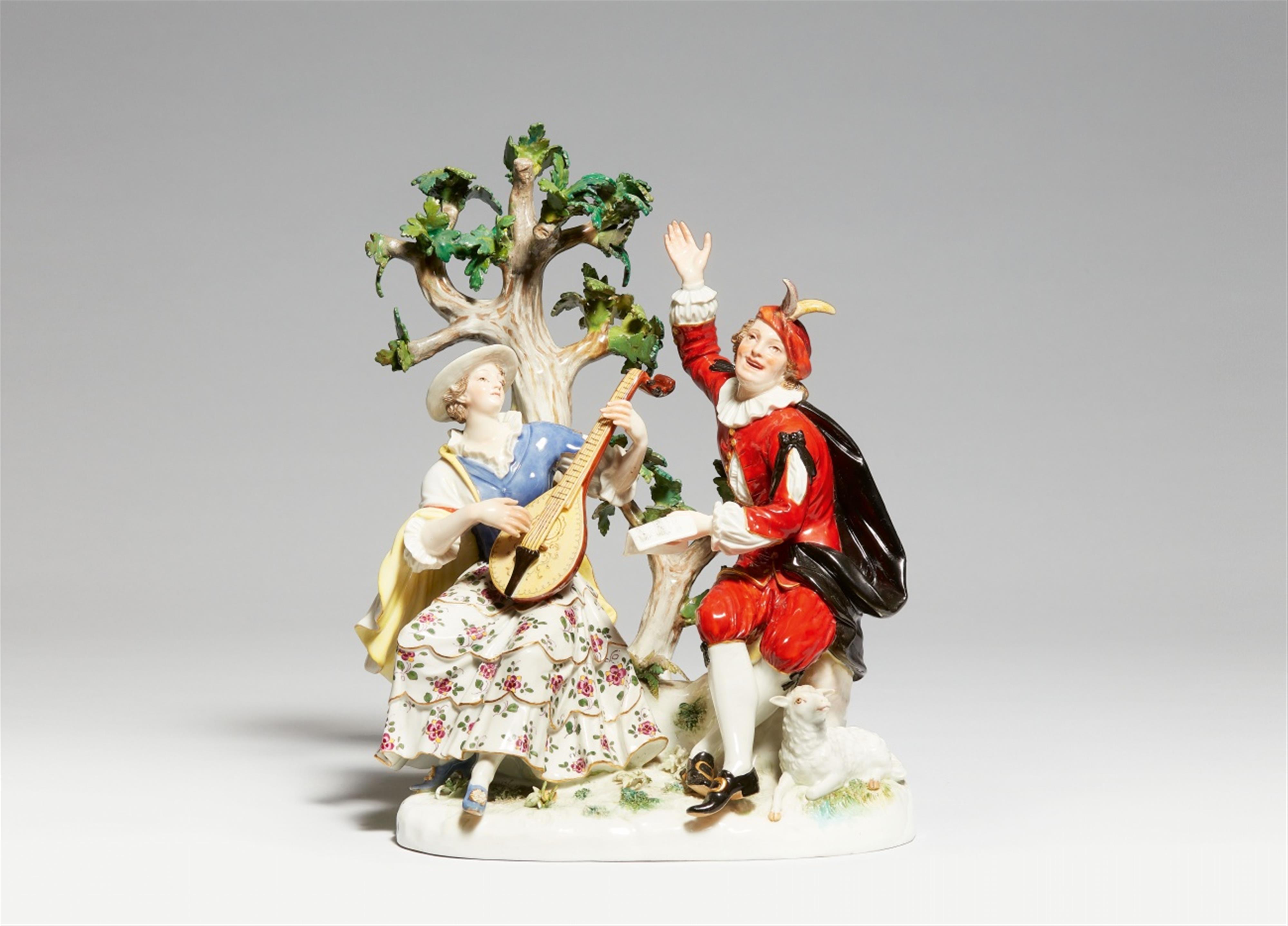 A Meissen porcelain group of shepherds by a tree - image-1