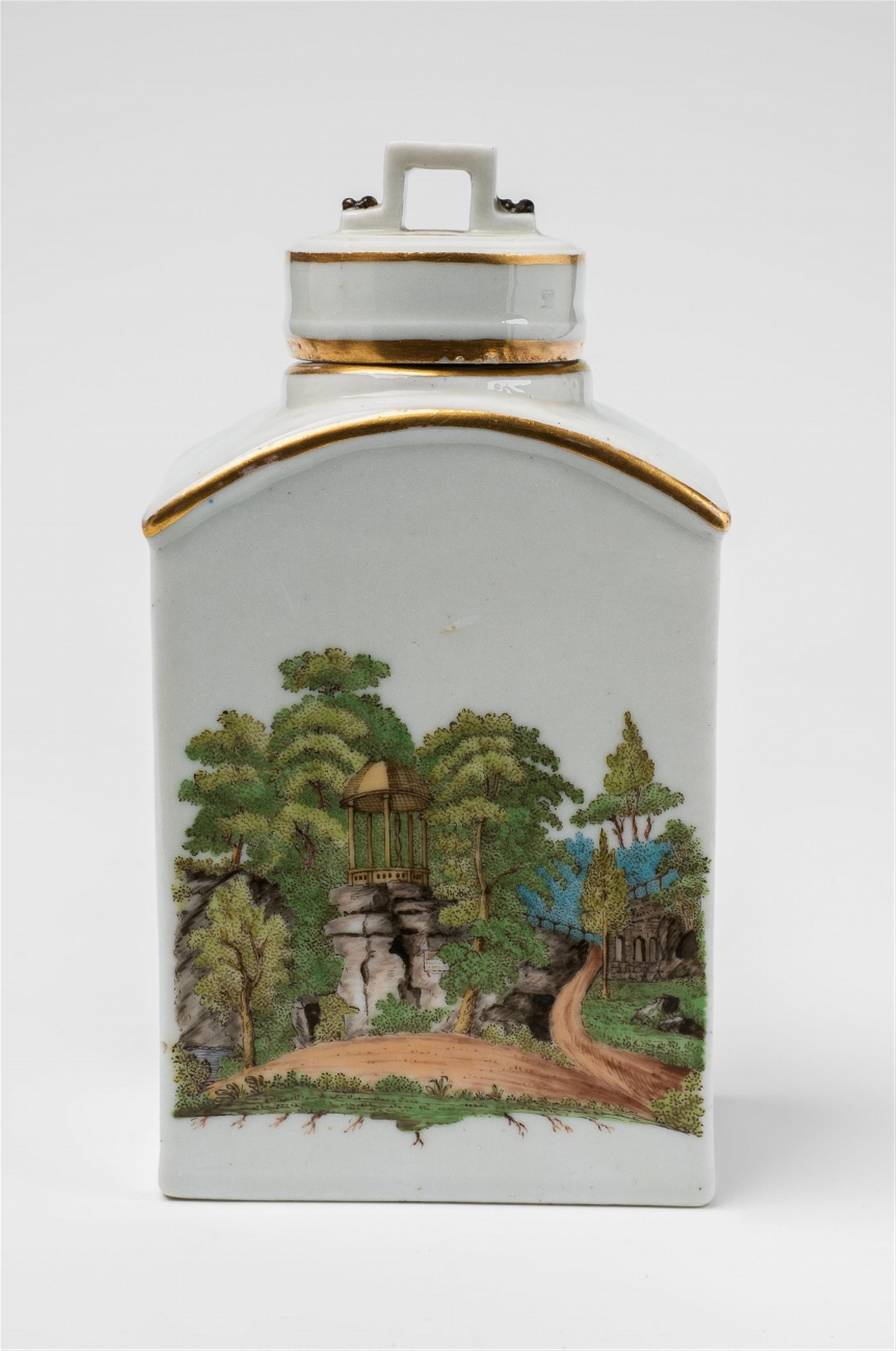 A Gothaer porcelain tea caddy with landscapes of Thuringia - image-4