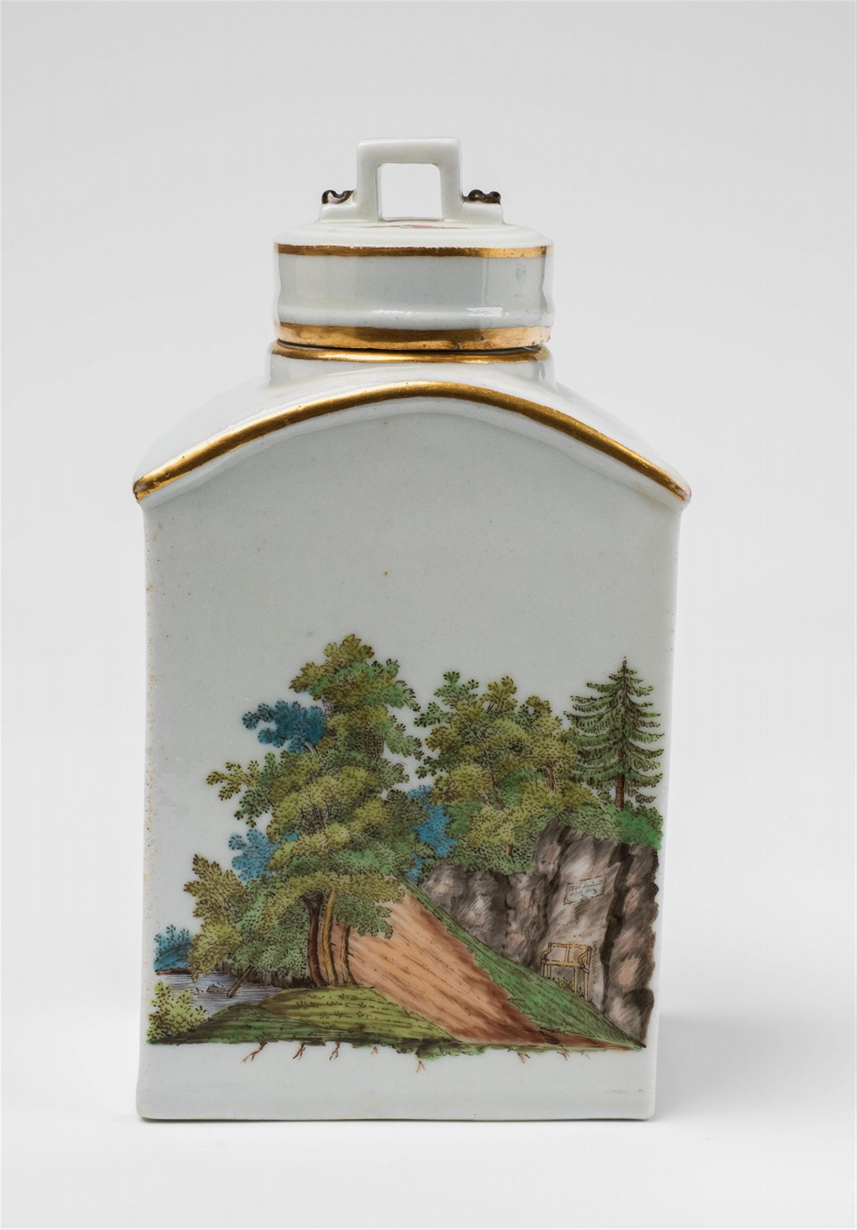 A Gothaer porcelain tea caddy with landscapes of Thuringia - image-5