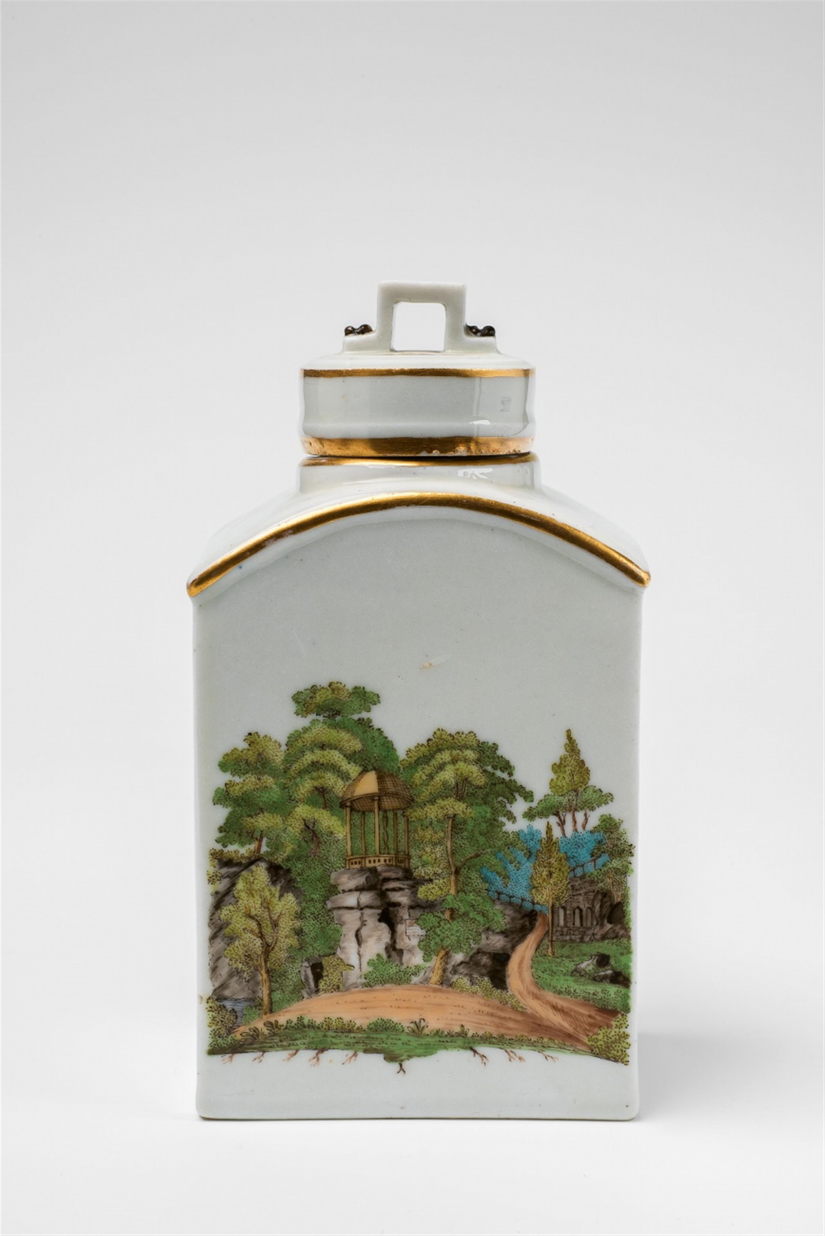 A Gothaer porcelain tea caddy with landscapes of Thuringia - image-1