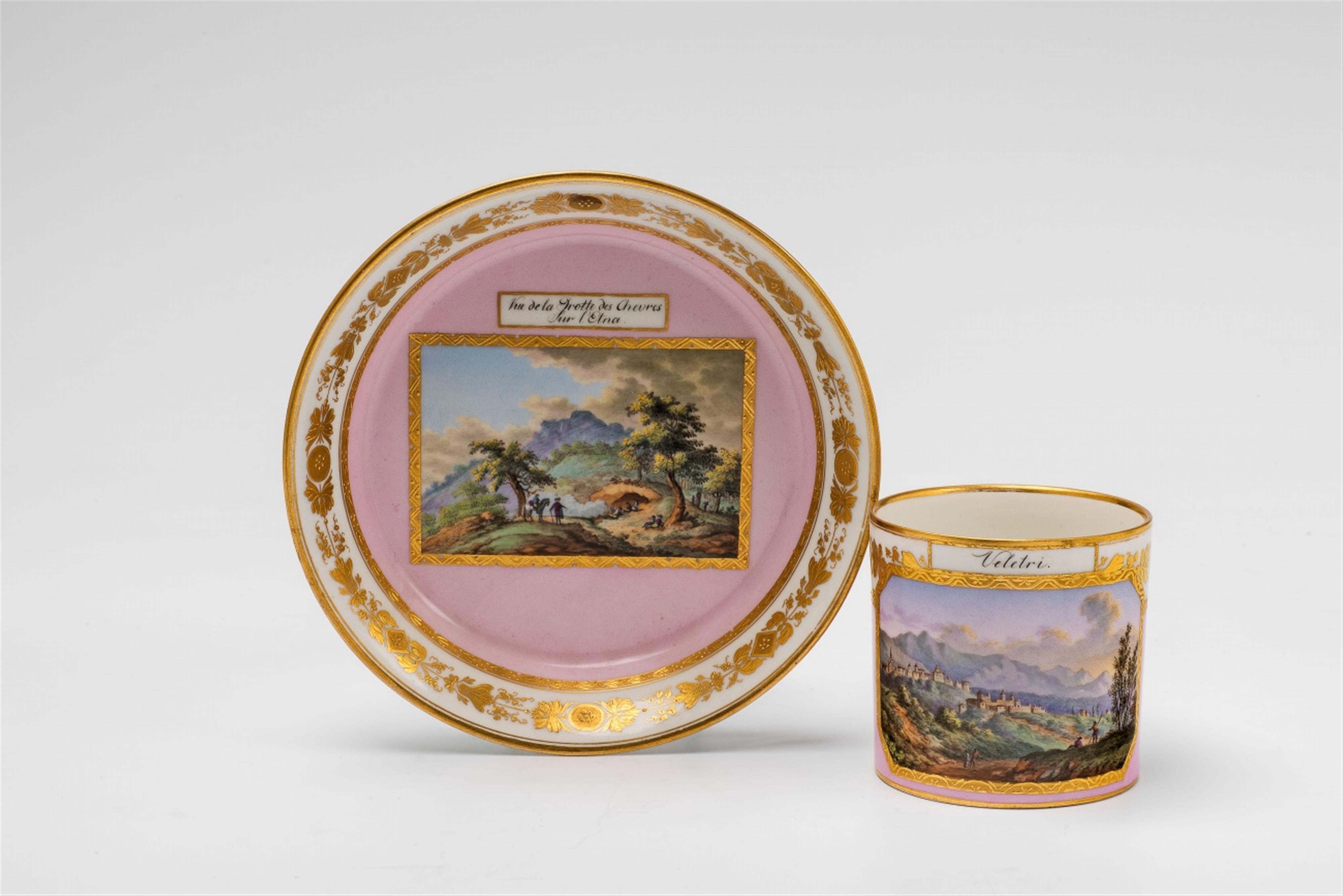 A Vienna porcelain cup and saucer with views of Italy - image-3