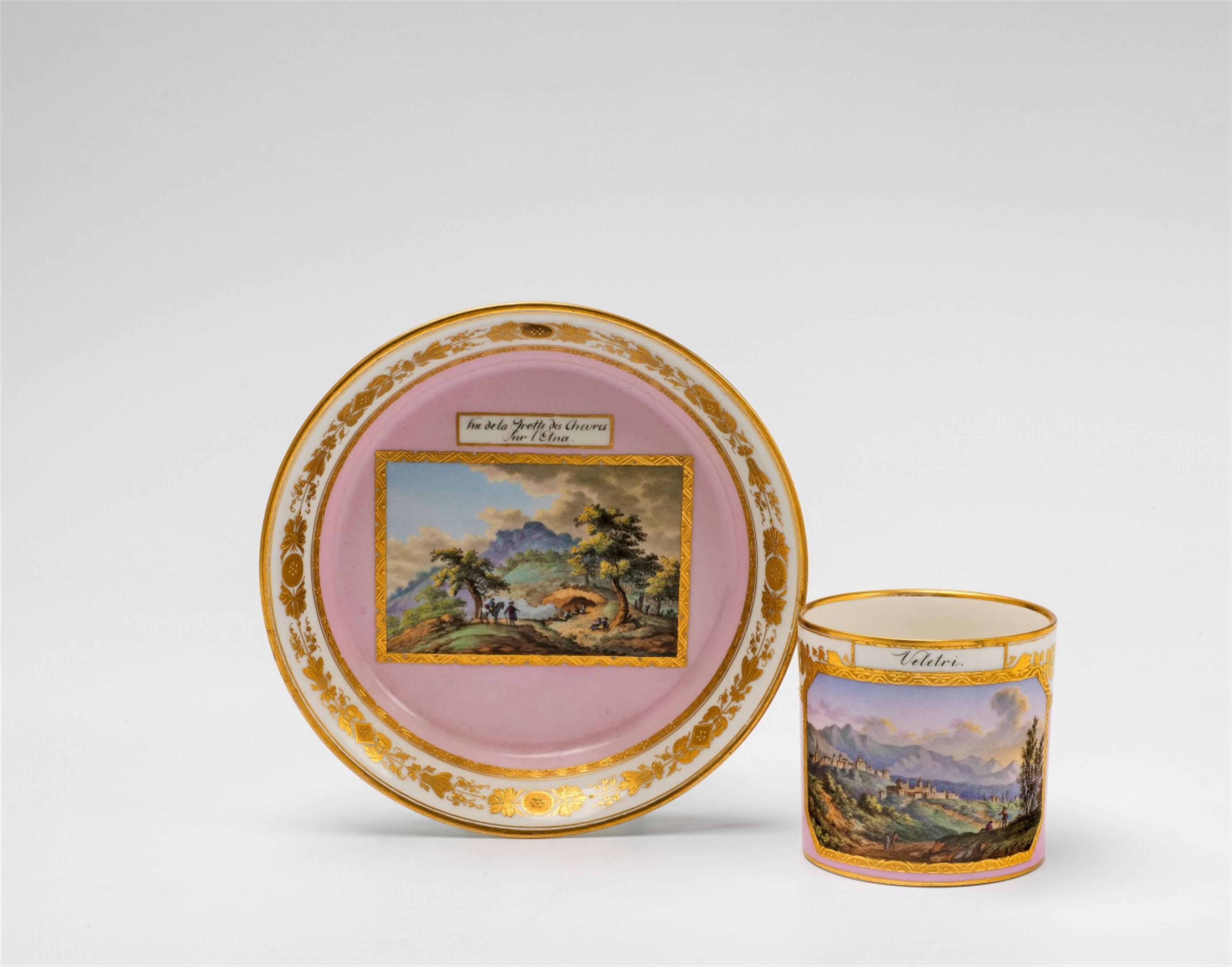 A Vienna porcelain cup and saucer with views of Italy - image-1