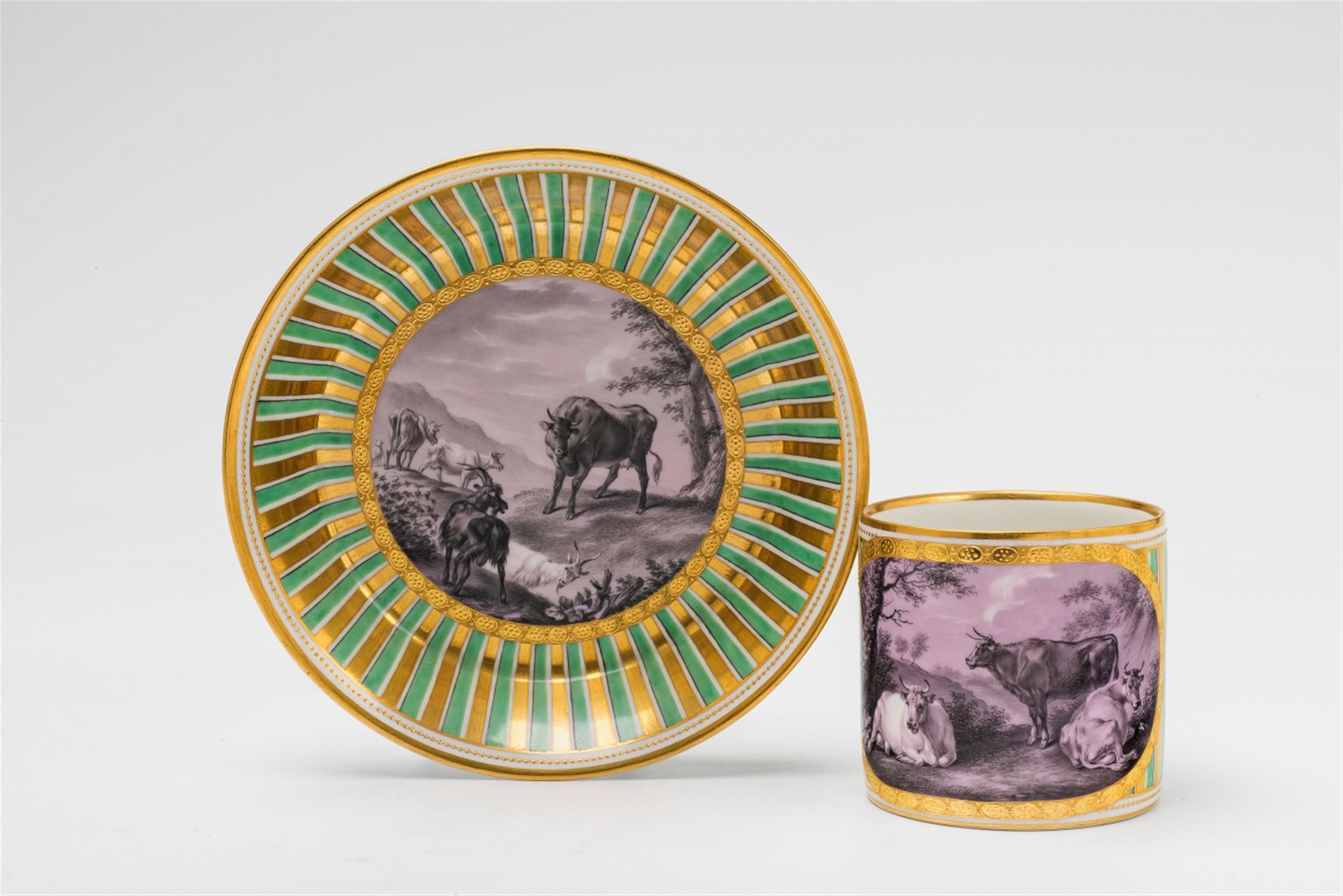A Vienna porcelain cup and saucer with copies of paintings - image-2