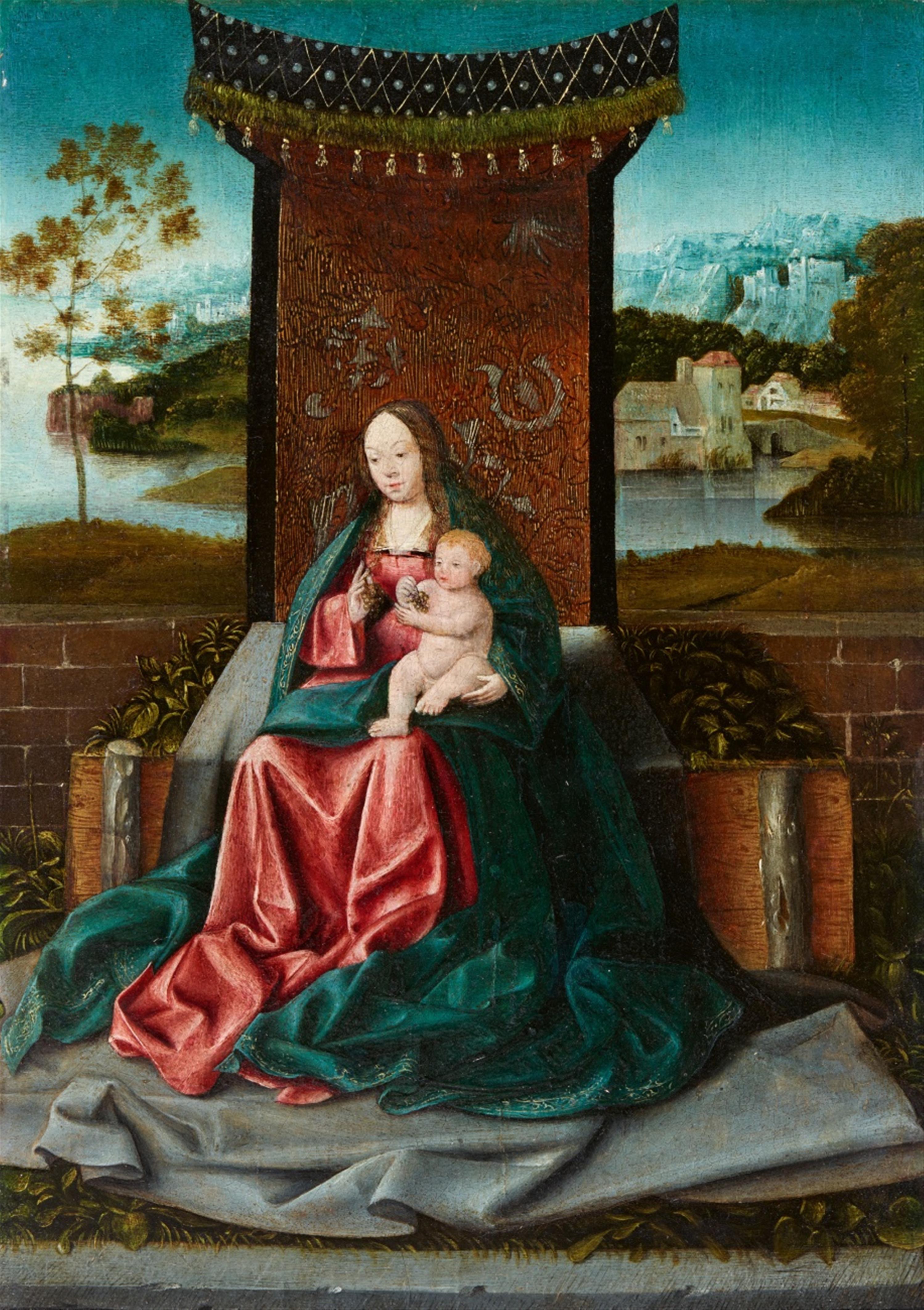 Netherlandish School circa 1520 - The Virgin Enthroned with the Child - image-1