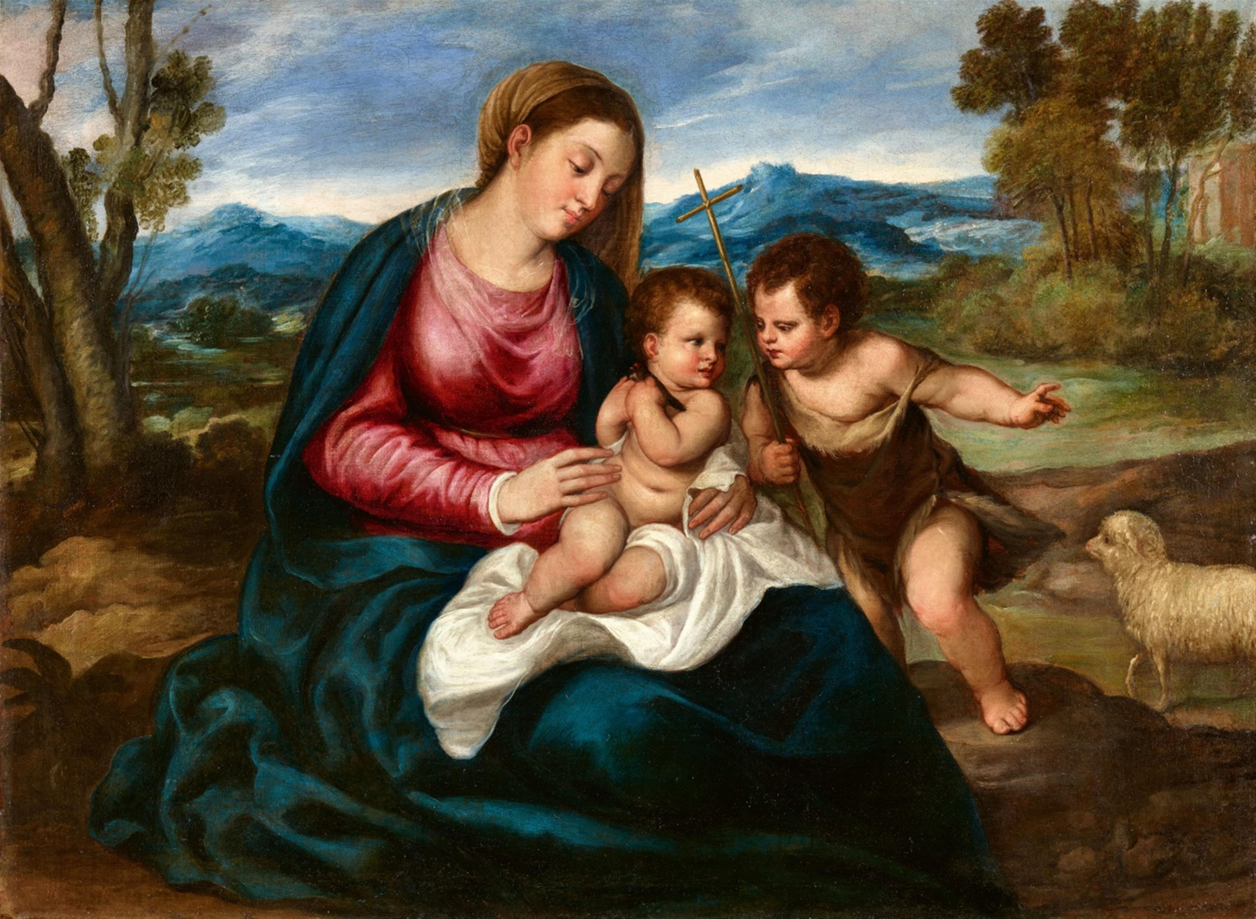 Tiziano Vecellio, gen. Tizian, Nachfolge - Madonna mit Kind und hl. Johannes - image-1