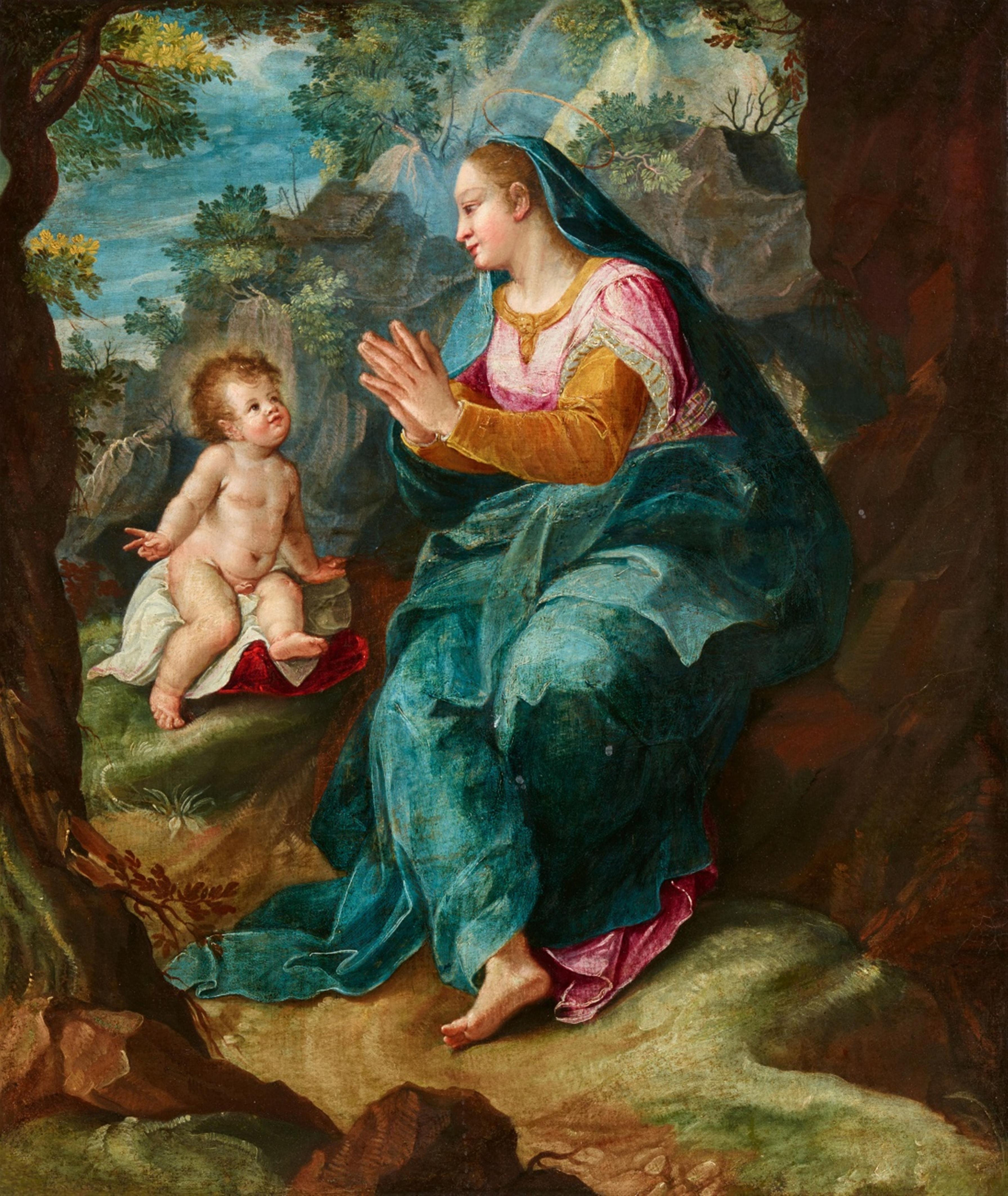Denys Calvaert - The Virgin and Child in a Rocky Landscape - image-1