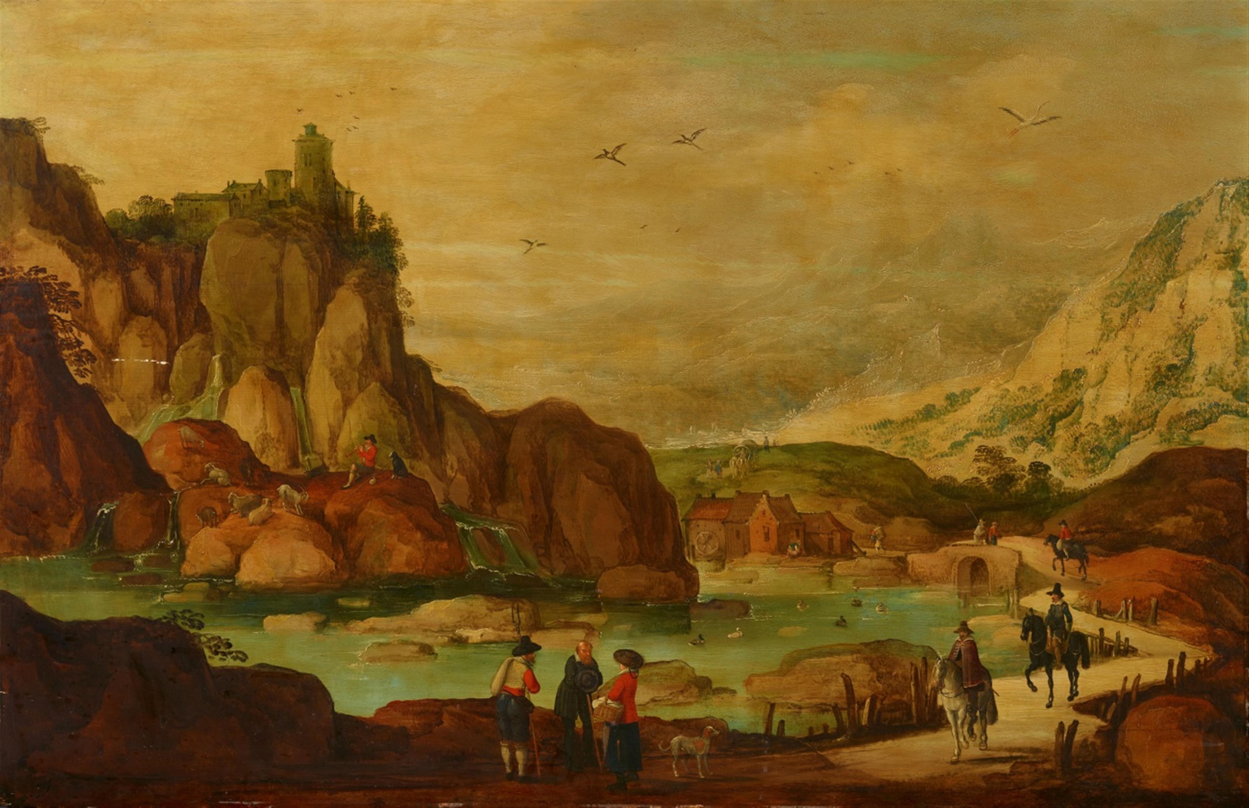 Joos de Momper - Rocky Landscape with Mill at a River - image-1