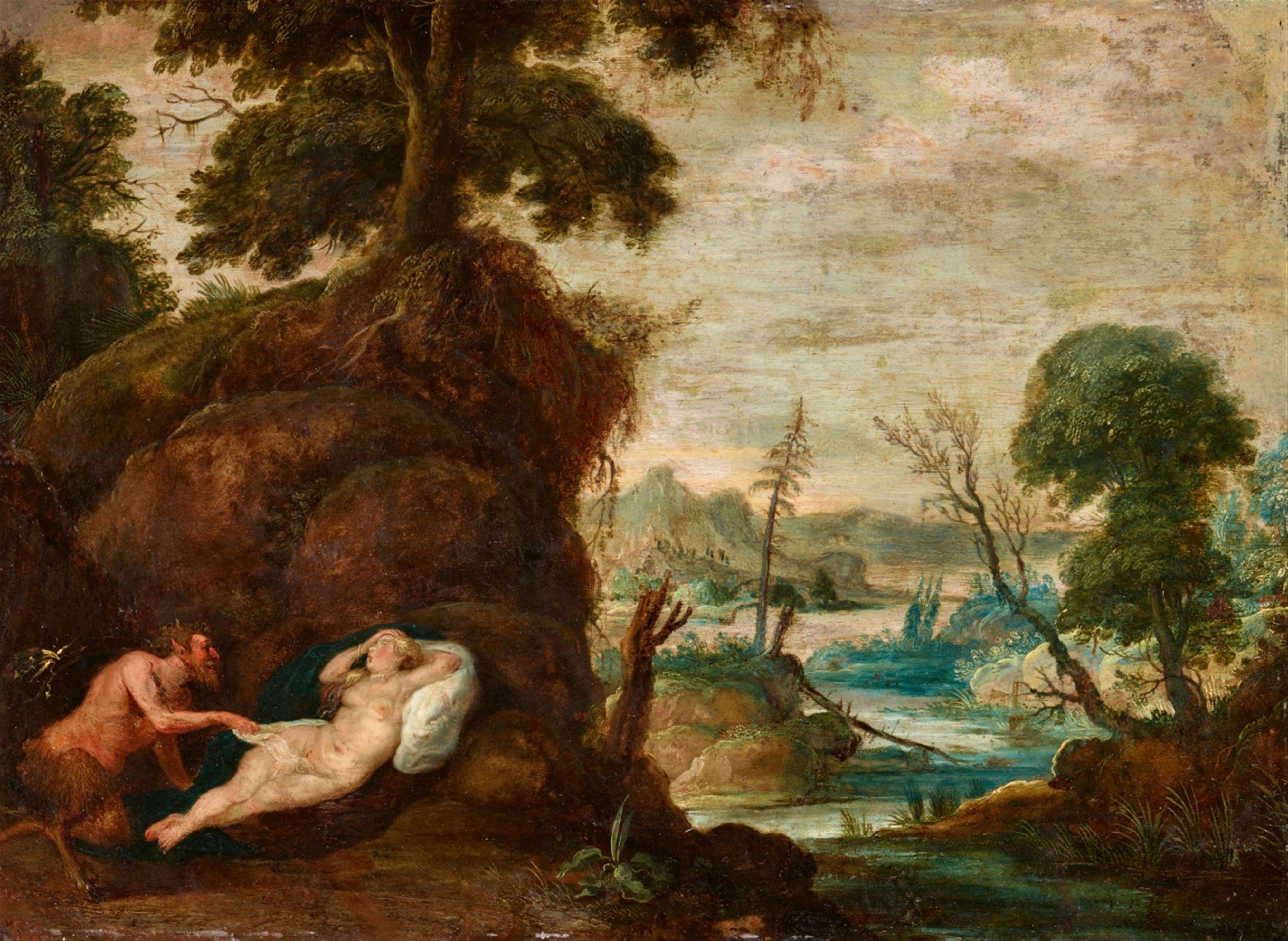 Flämischer Meister Anfang 17. Jahrhundert - Landschaft mit Satyr und schlafender Nymphe - image-1
