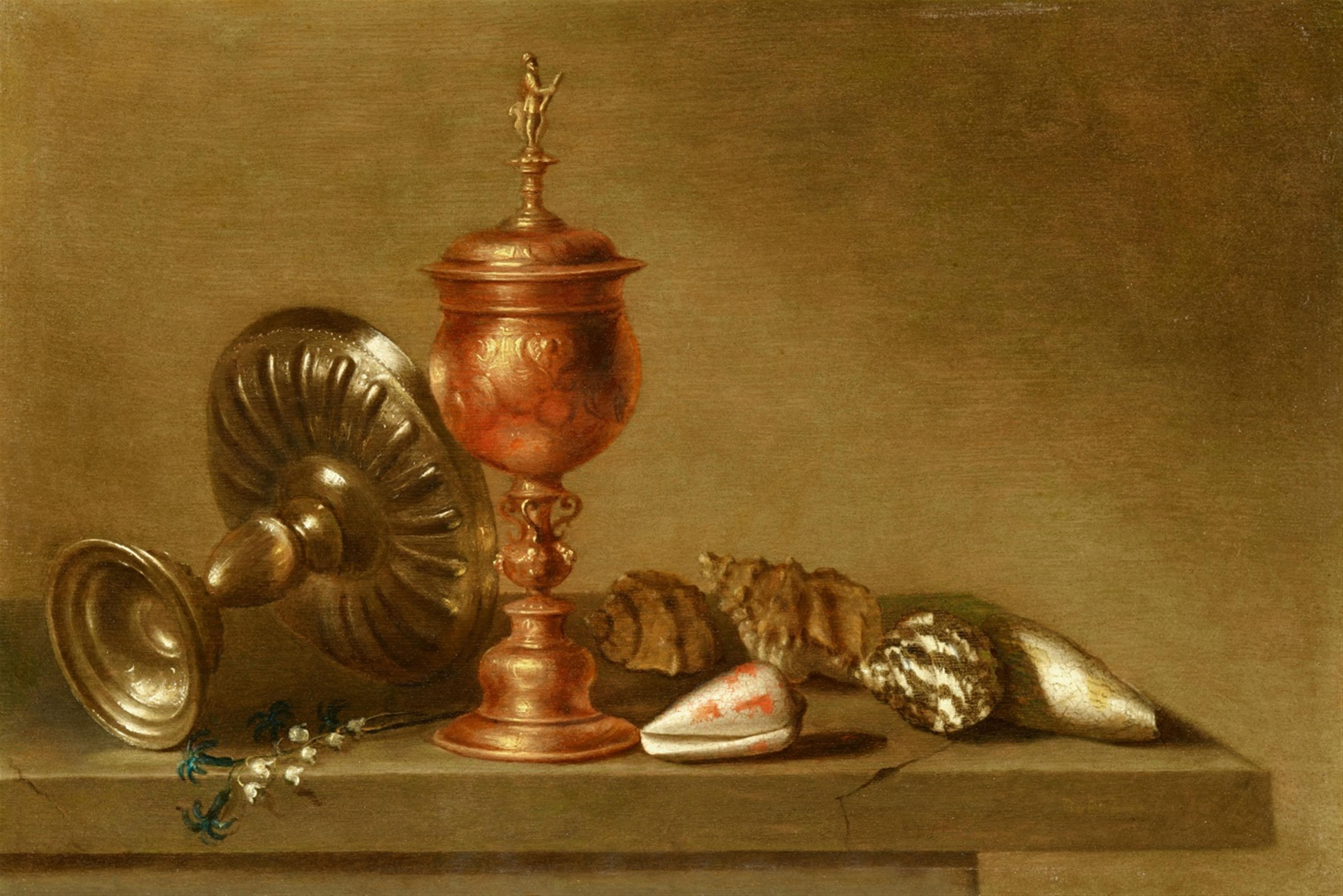 Maerten Boelema de Stomme - Vanitas Still Life with a Chalice, Tazza, and Shells - image-1