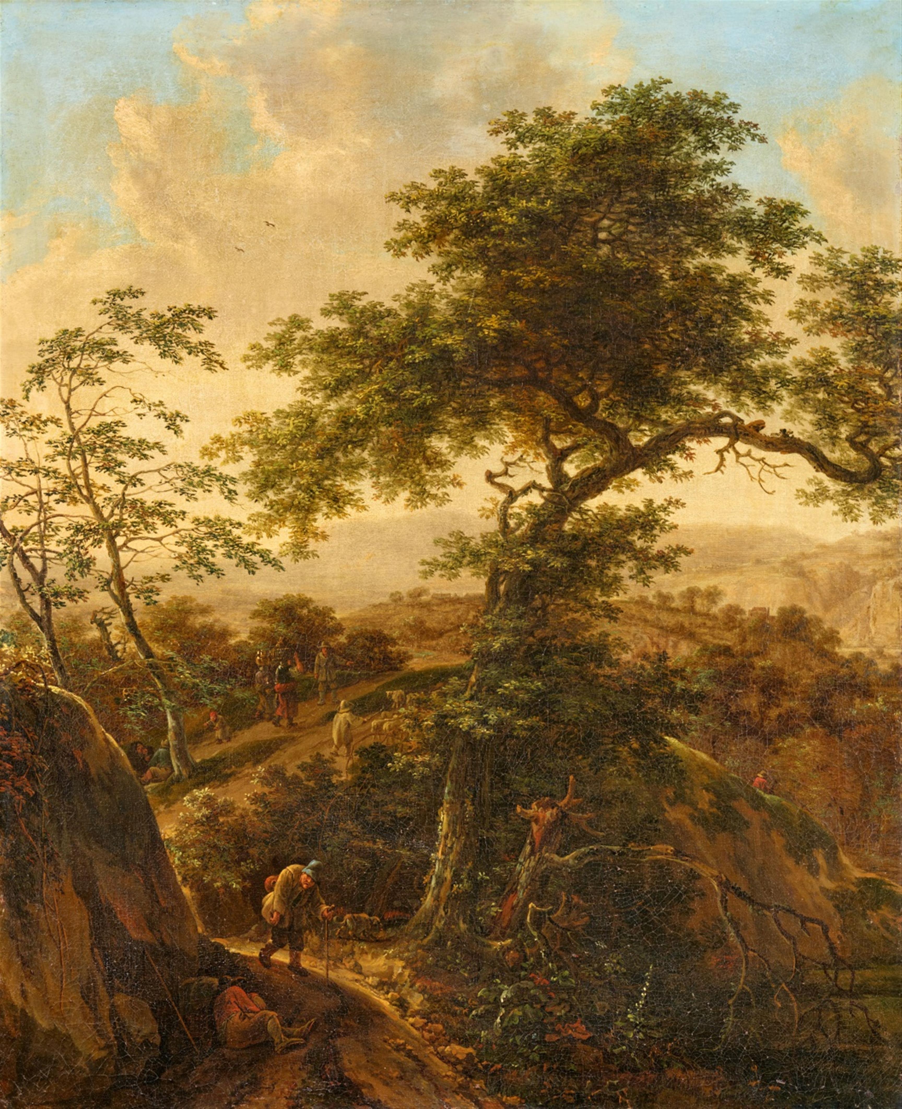 Guilliam (Willem) de Heusch - Travellers in a Wooded Landscape - image-1
