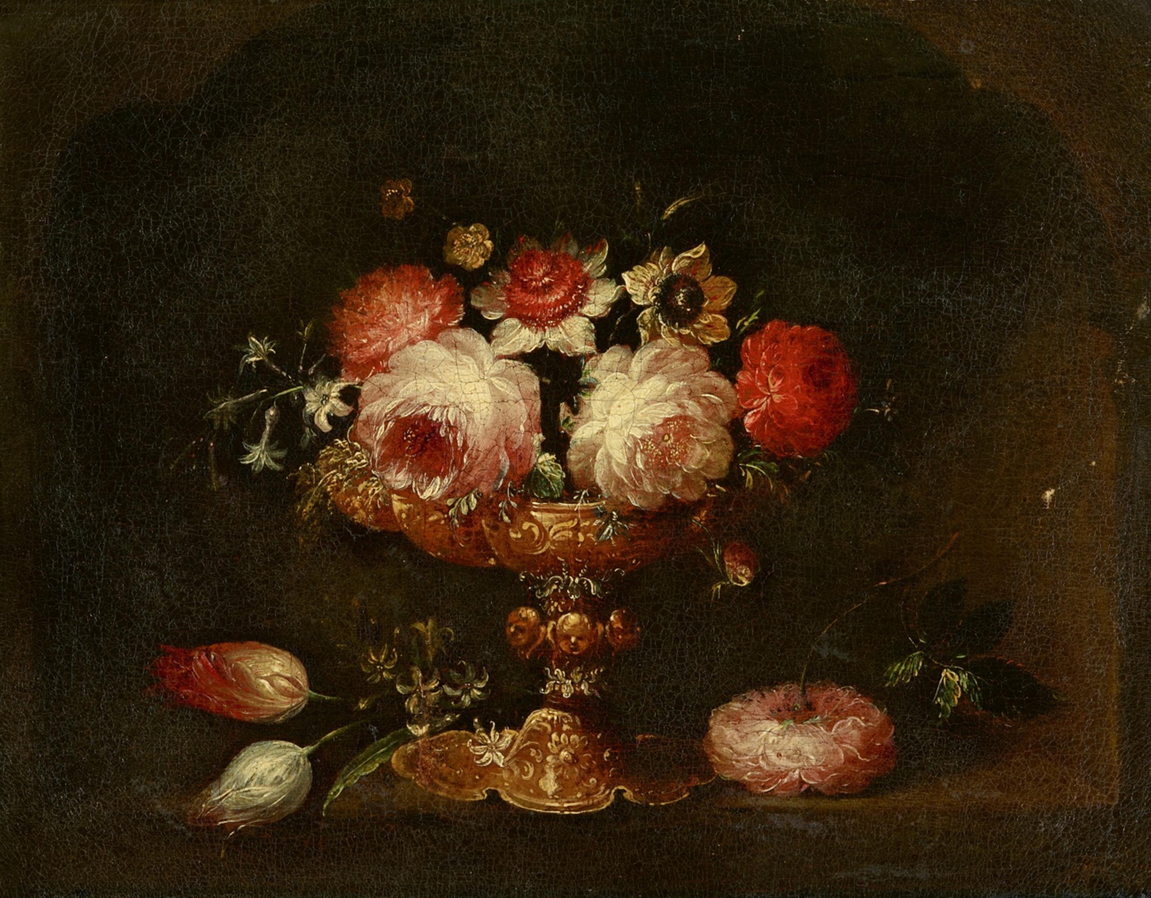 French School 17th century - Flowers in an Ornamental Bowl - image-1