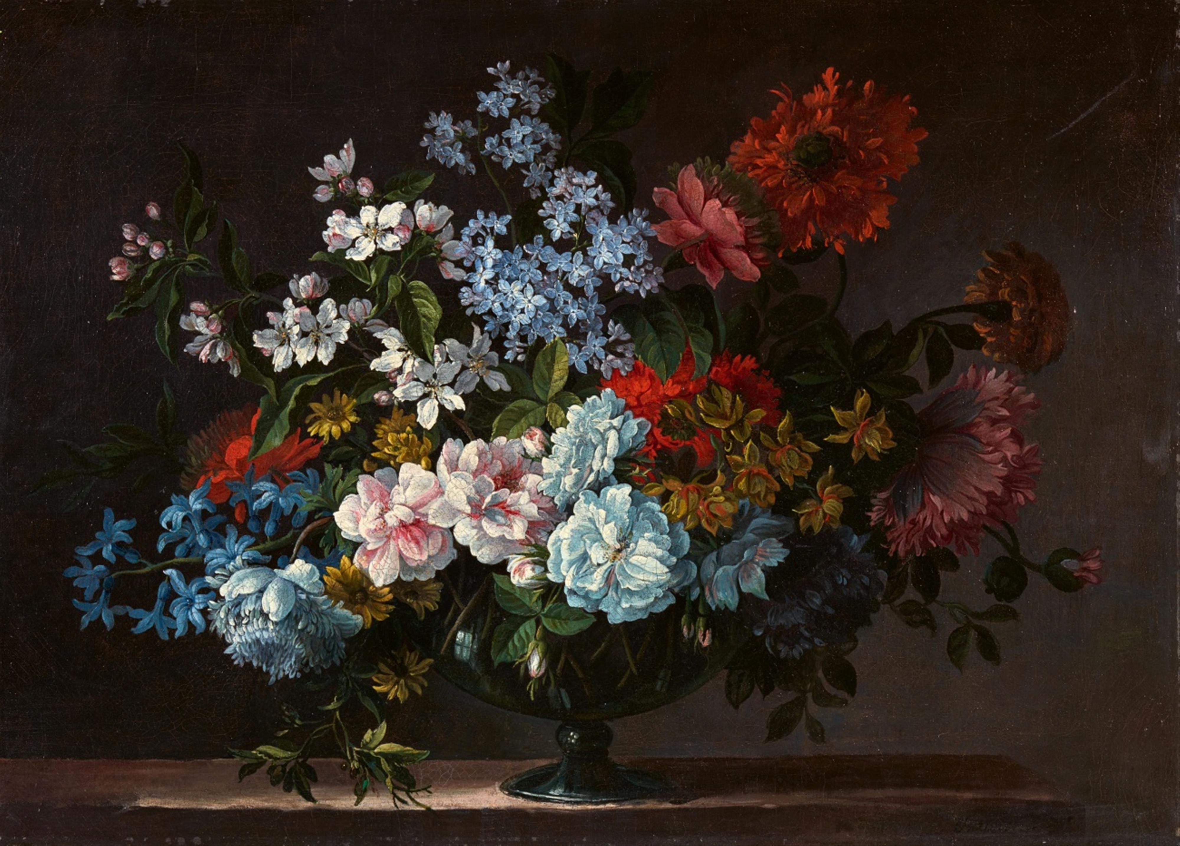 Jean-Baptiste Monnoyer - Stillleben mit Hyazinthen, Päonien, Narzissen und Chrysanthemen in einer Glasvase - image-1