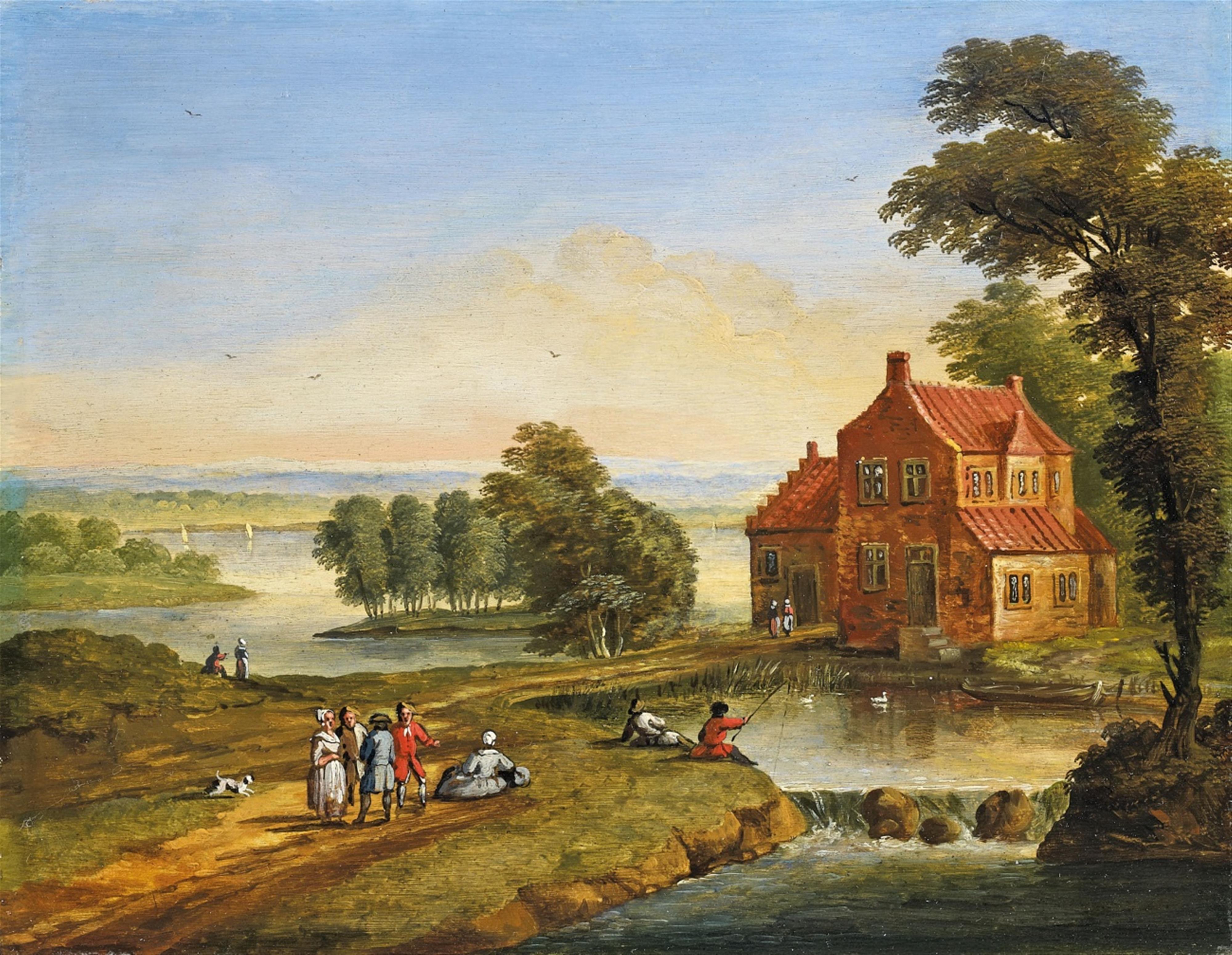 Jan Frans van Bredael - River Landscape with Fishermen - image-1