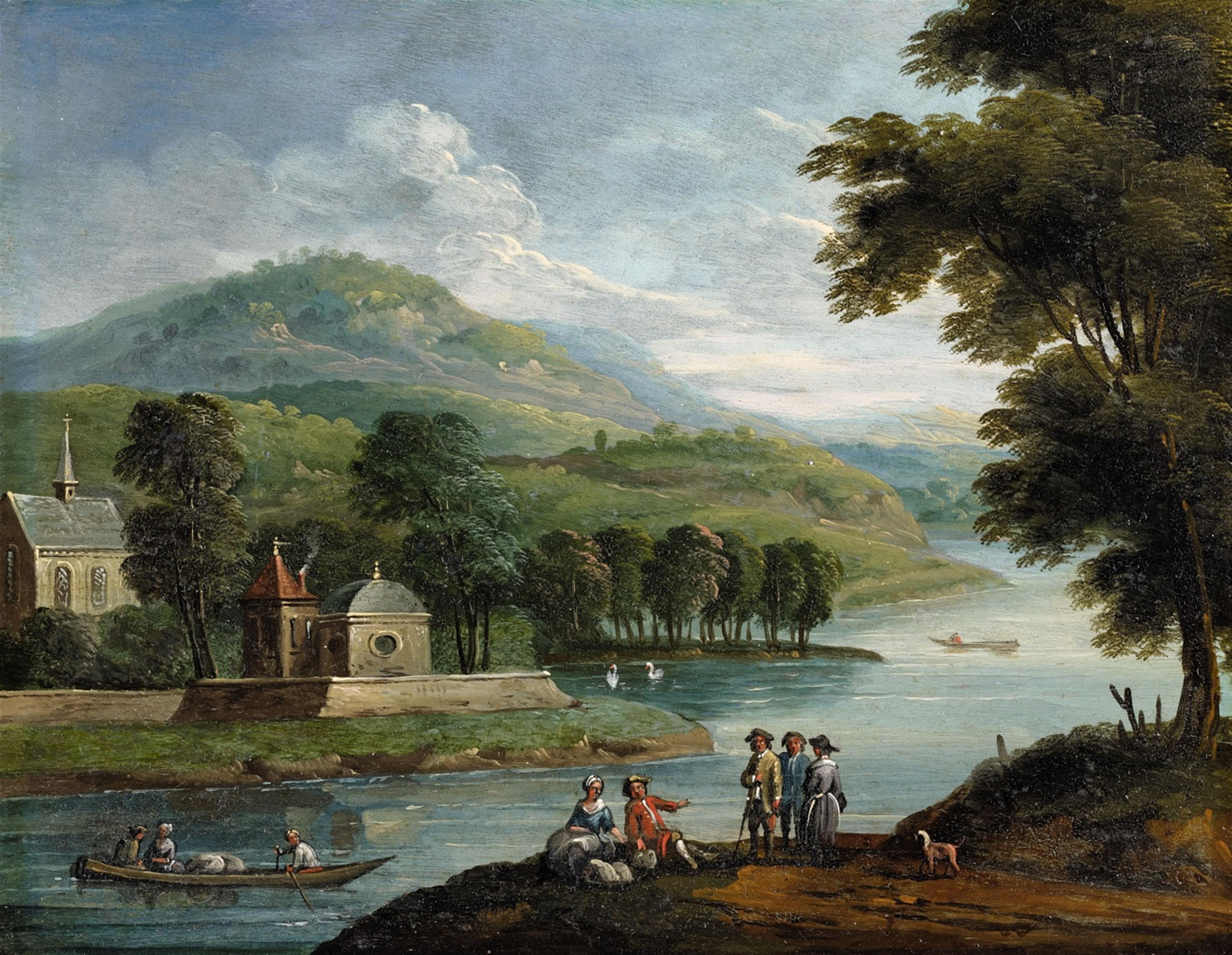 Jan Frans van Bredael - Landscape with a Lake and Figures - image-1