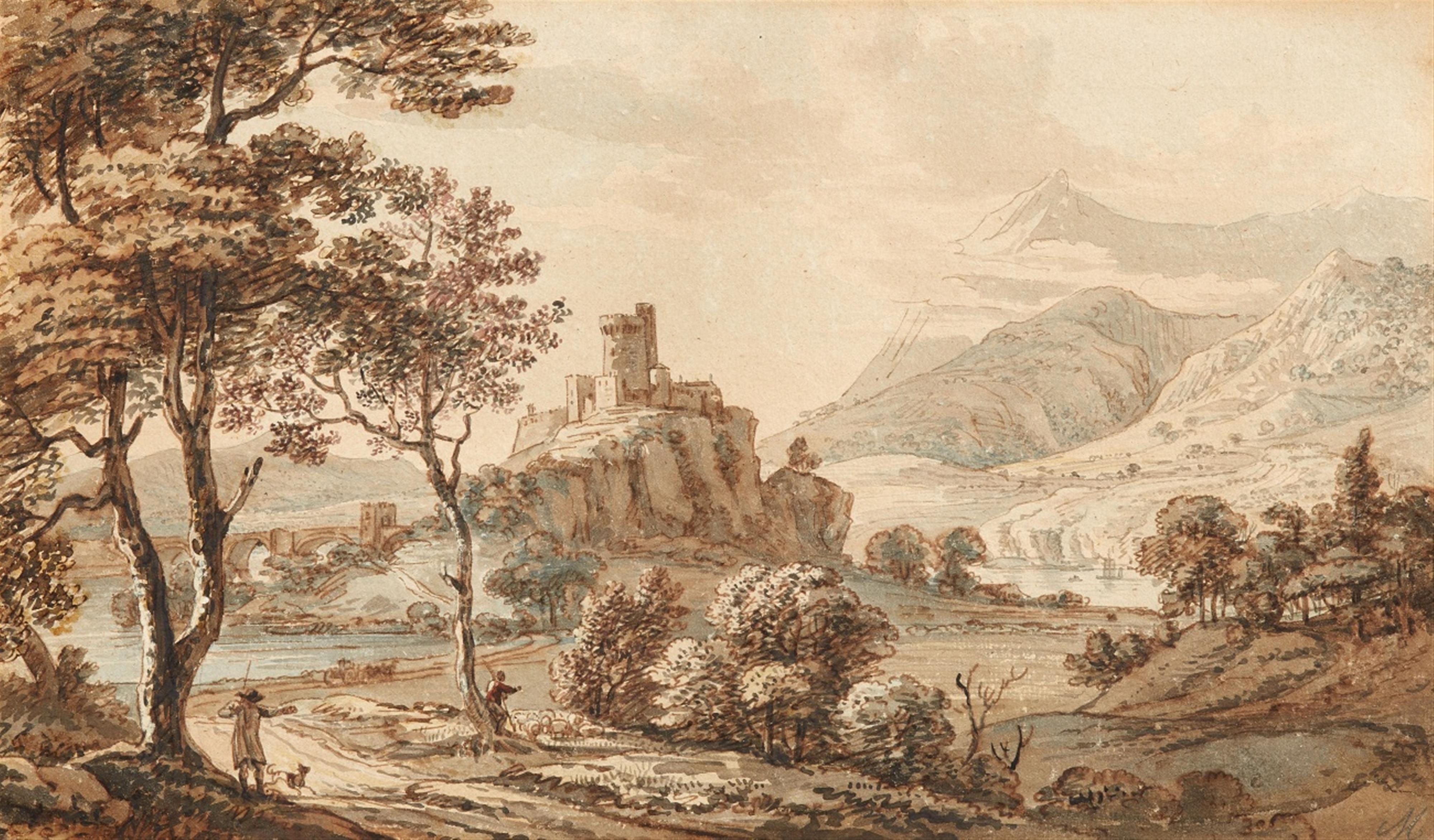 Unbekannter Künstler um 1800 - Südliche Landschaft mit Burgruine - image-1