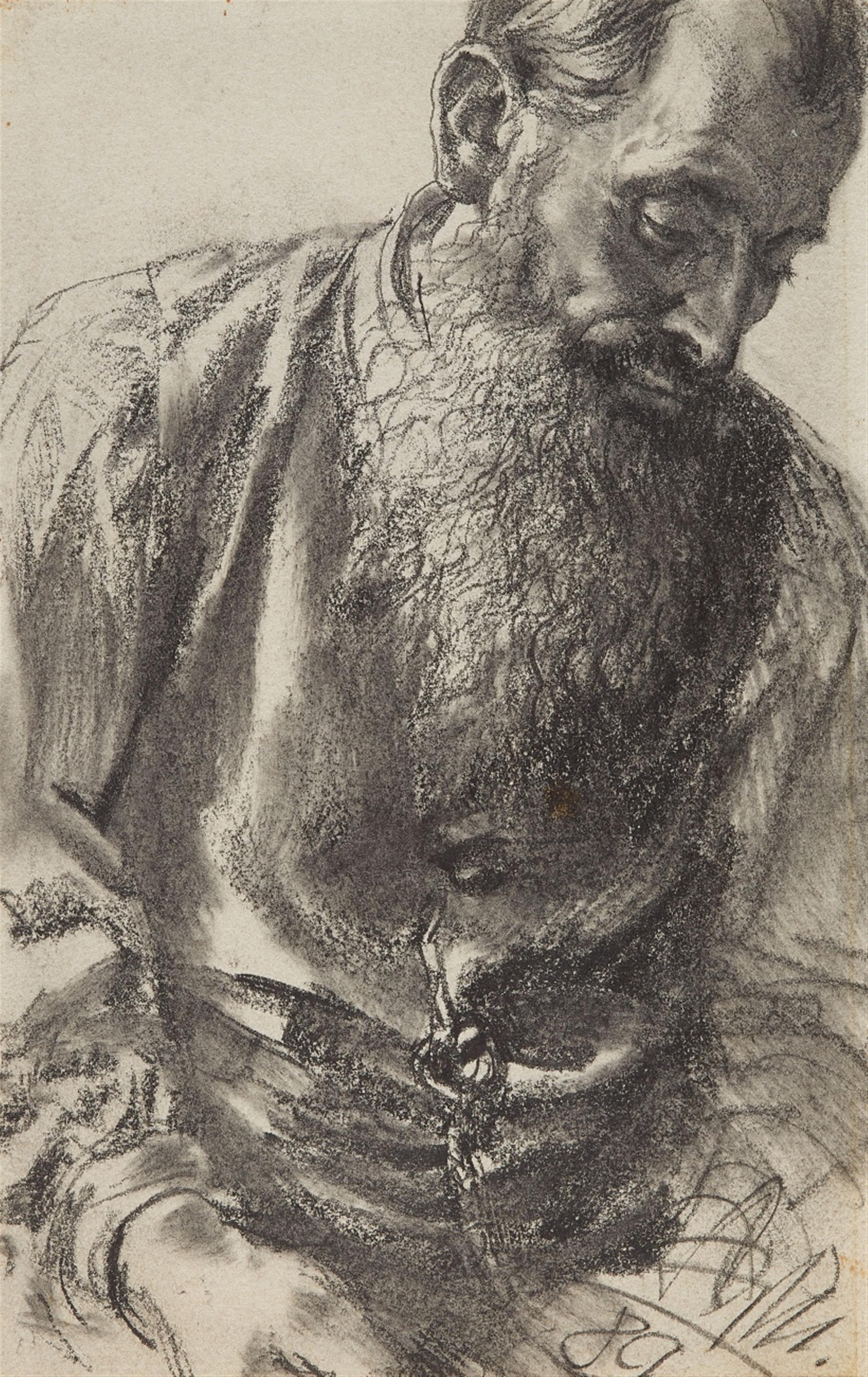 Adolph von Menzel - Portrait of a Bearded Man - image-1