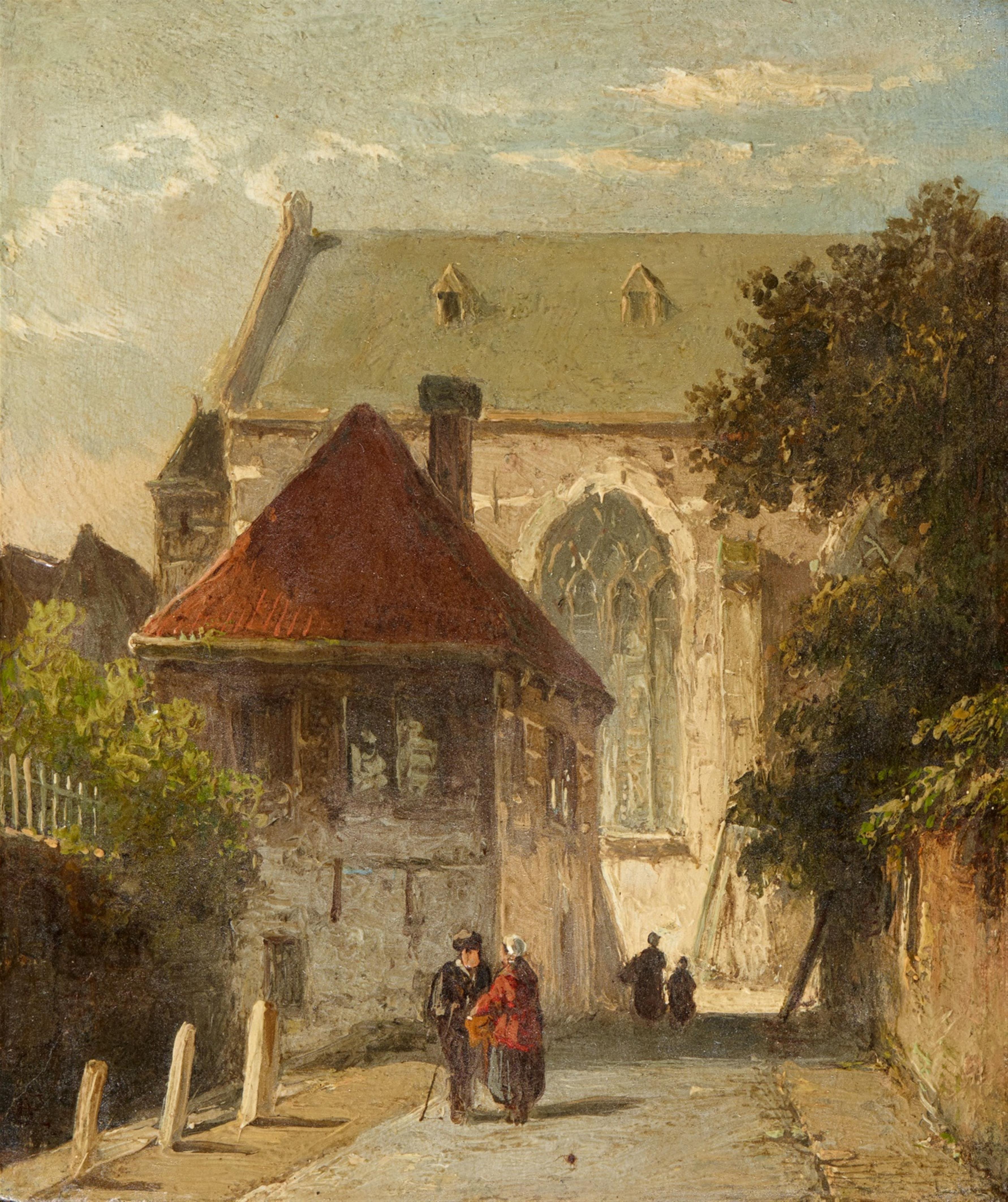 Adrianus Eversen - Street Scene with a Church Square - image-1