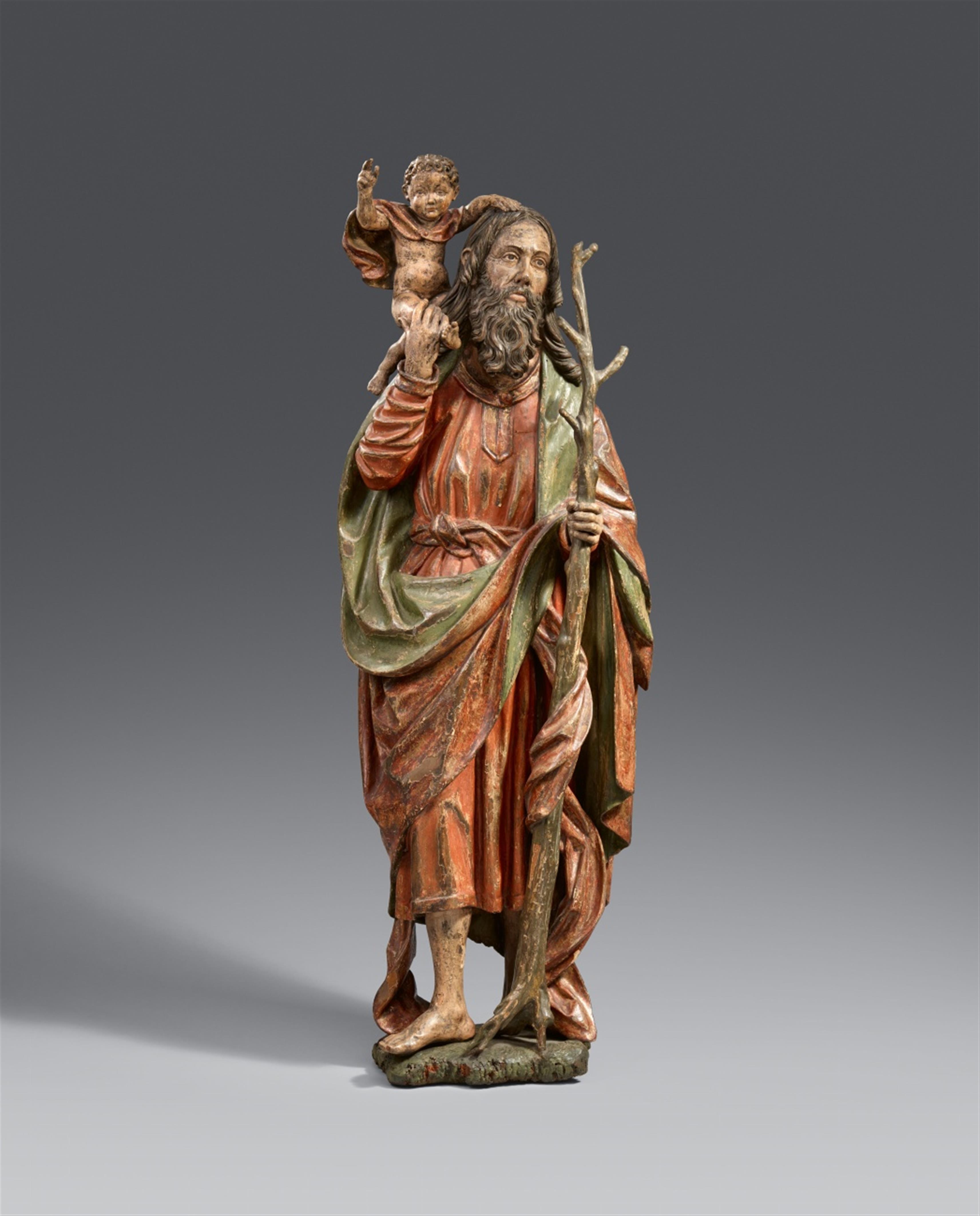 Bavaria late 15th century - A late 15th century Bavarian carved limewood figure of Saint Christopher - image-1