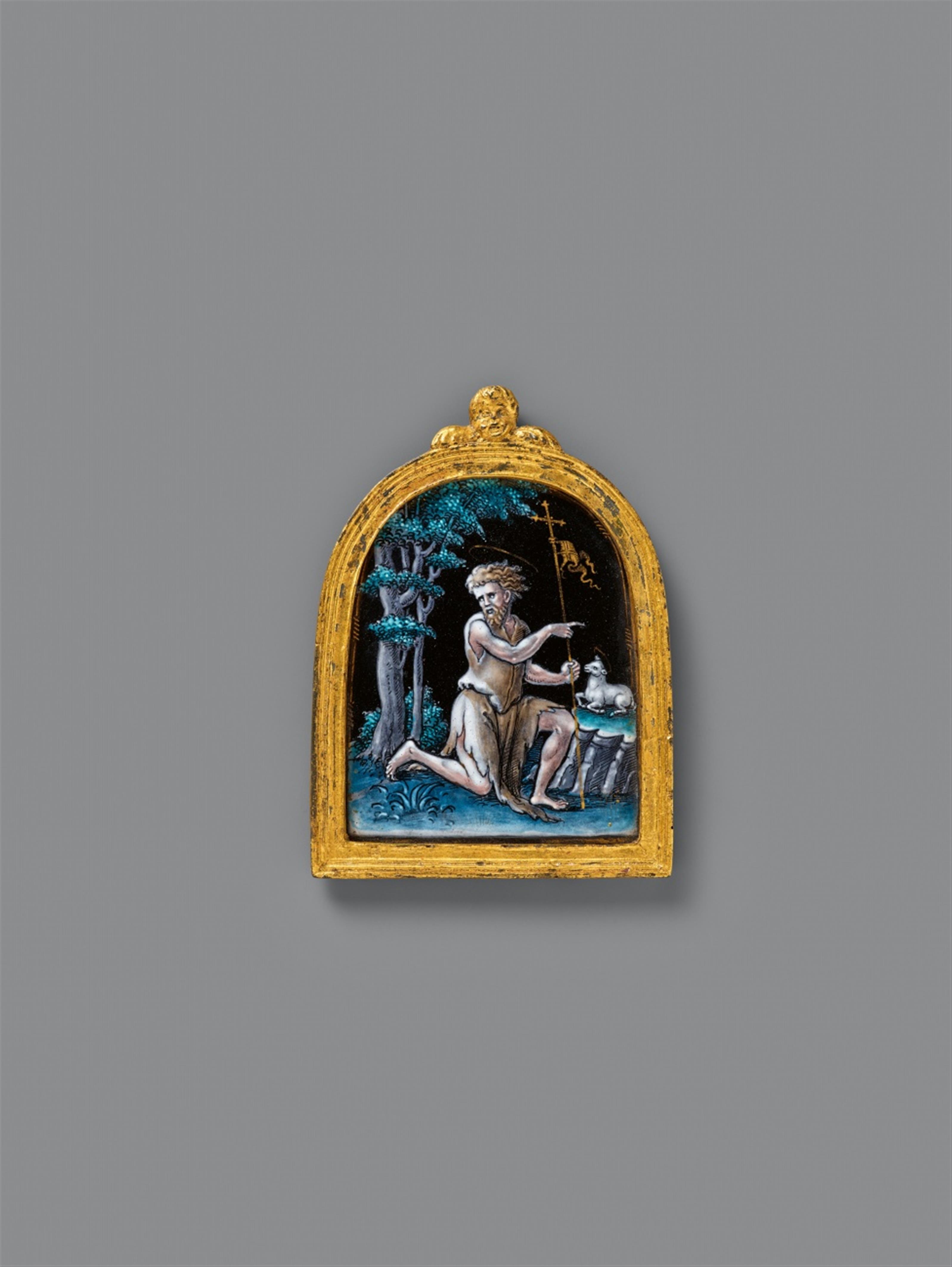 Limoges mid-16th century - A mid-16th century Limoges enamel plaque with Saint John the Baptist - image-1