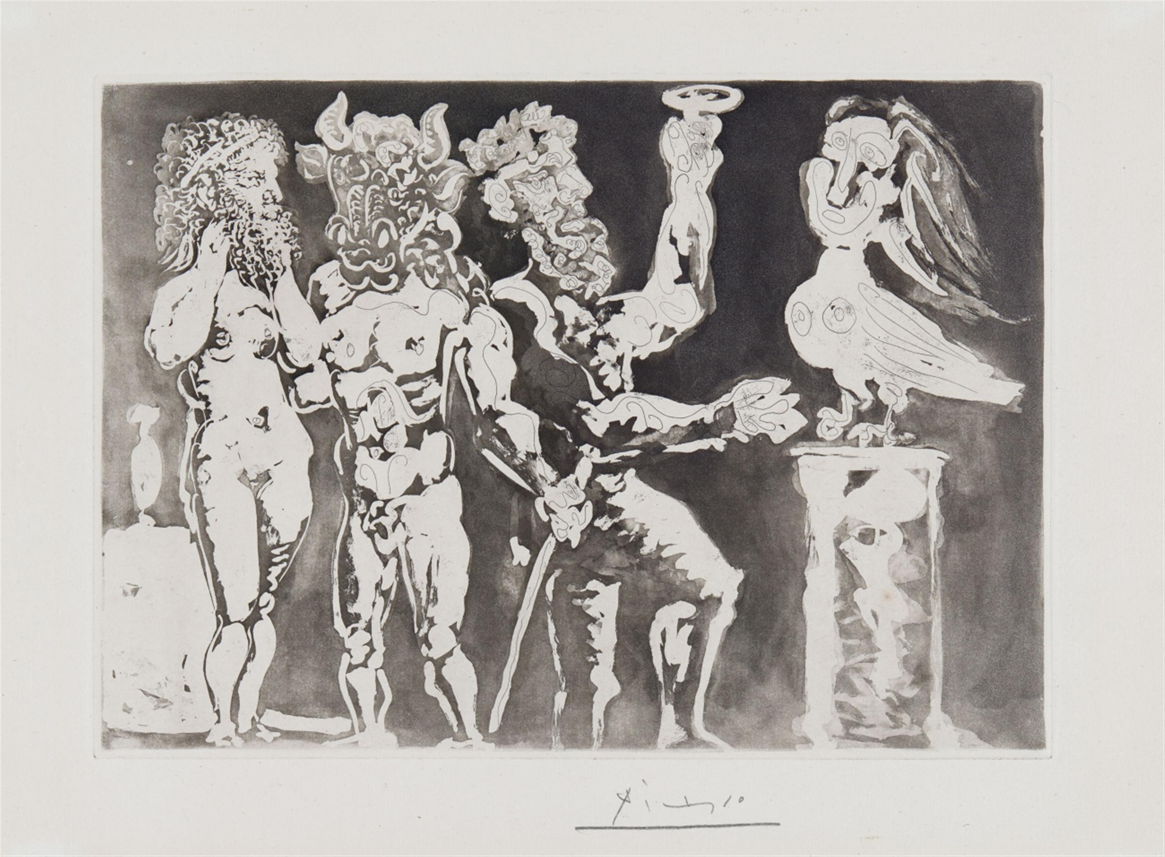 Pablo Picasso - Chez la pythie-harpye. Homme au masque de minotaure et femme au masque de sculpteur (Personnages masqués et Femme Oiseau) - image-1