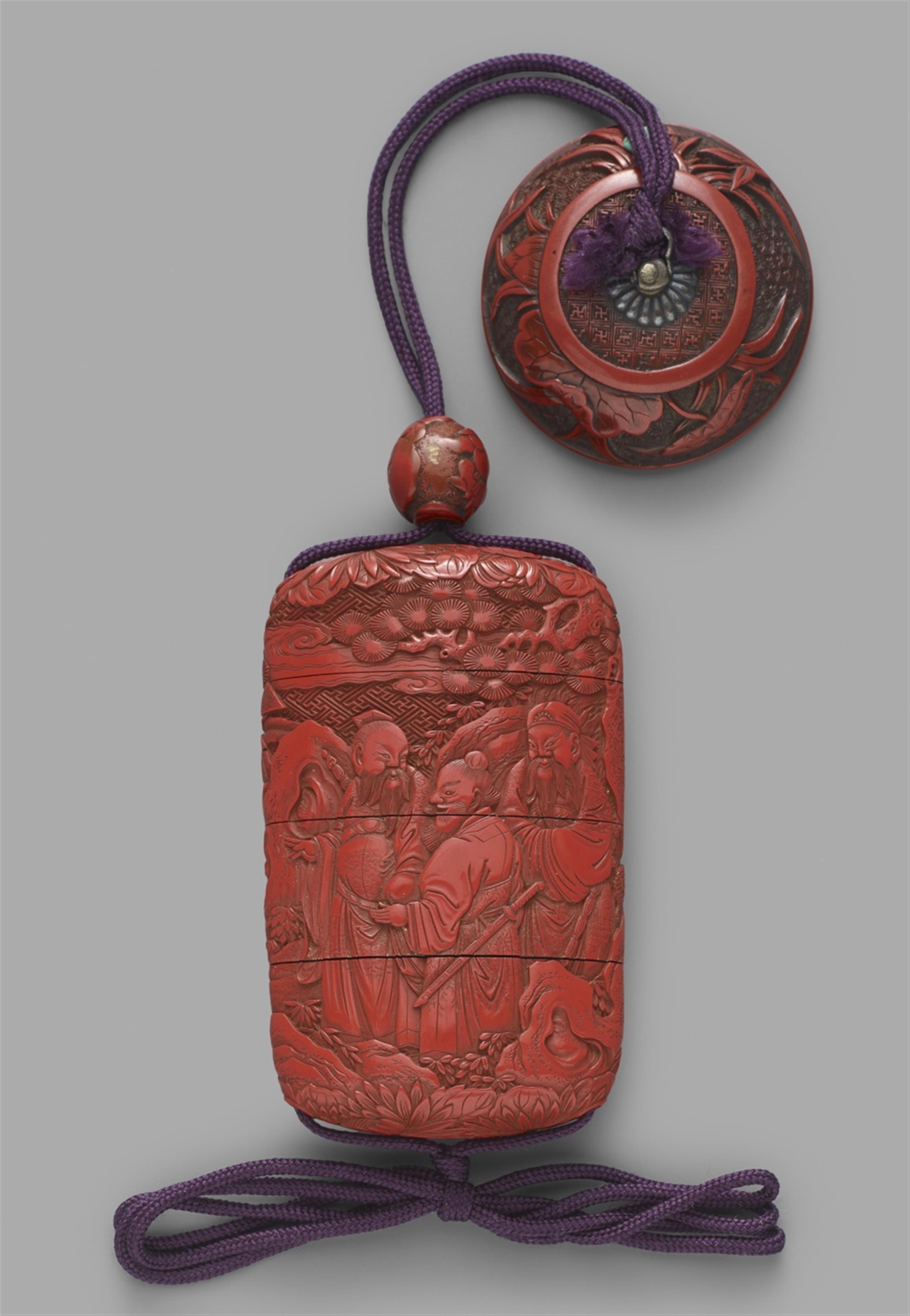 A three-case red carved lacquer inrô. Nagasaki. First half 19th century - image-2
