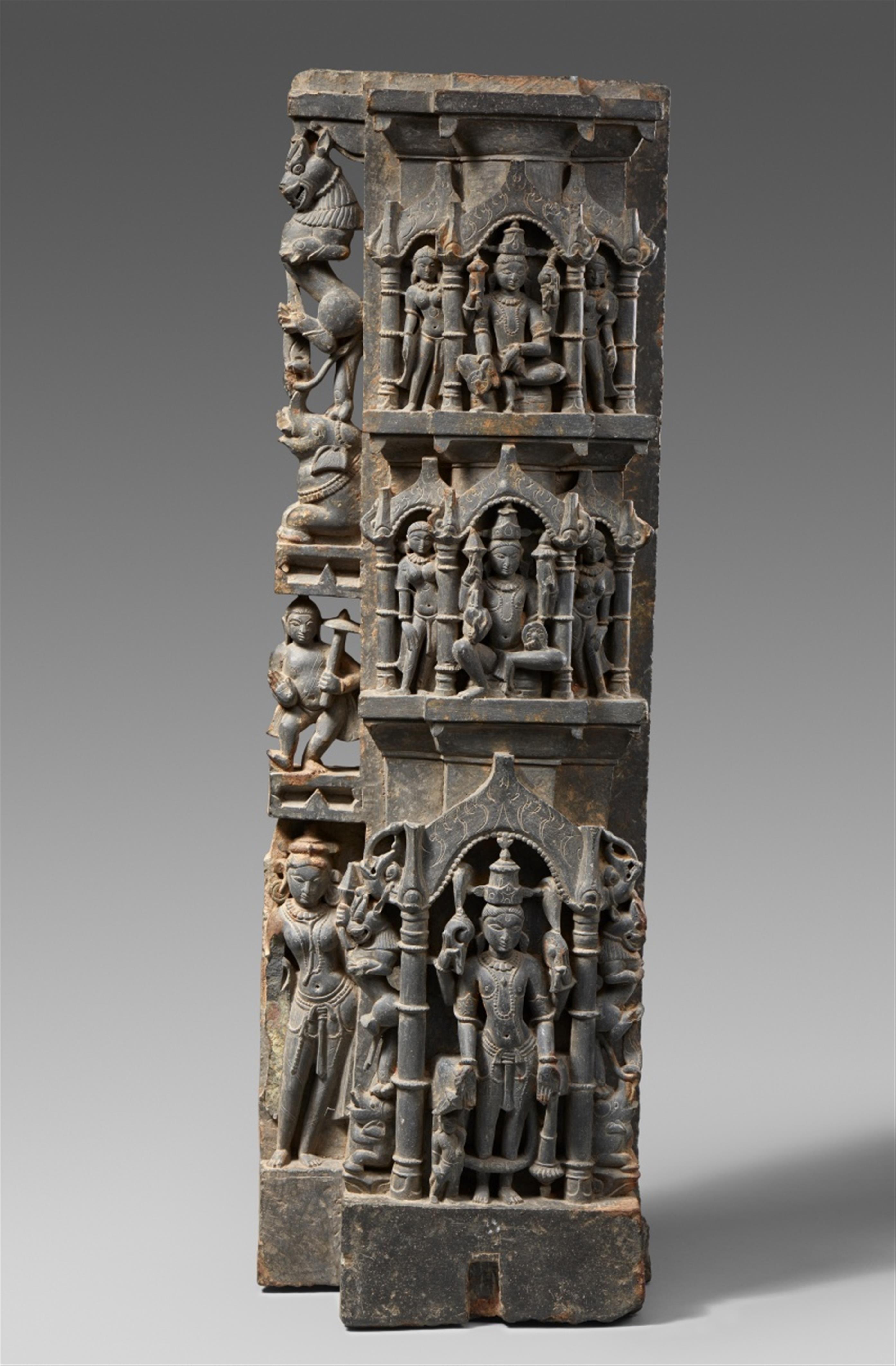 A Central Indian dark grey stone pilaster. 11th century - image-1